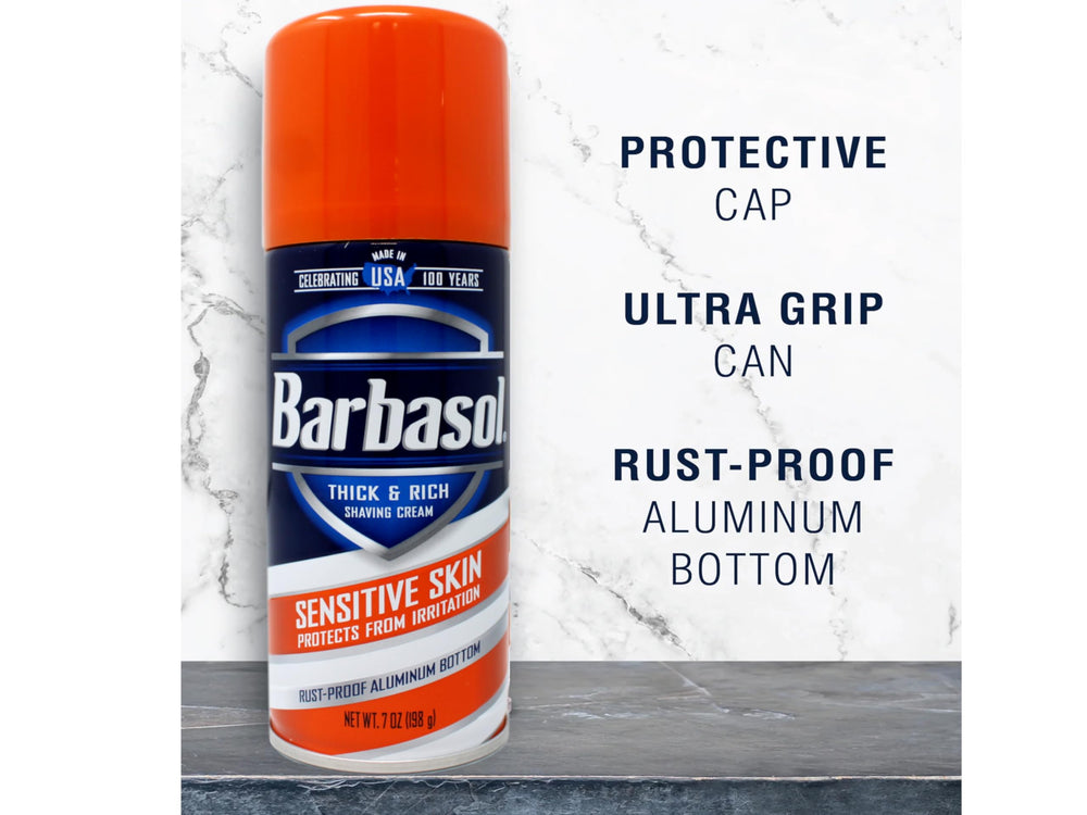 Barbasol shave cream showing easy application and rinse