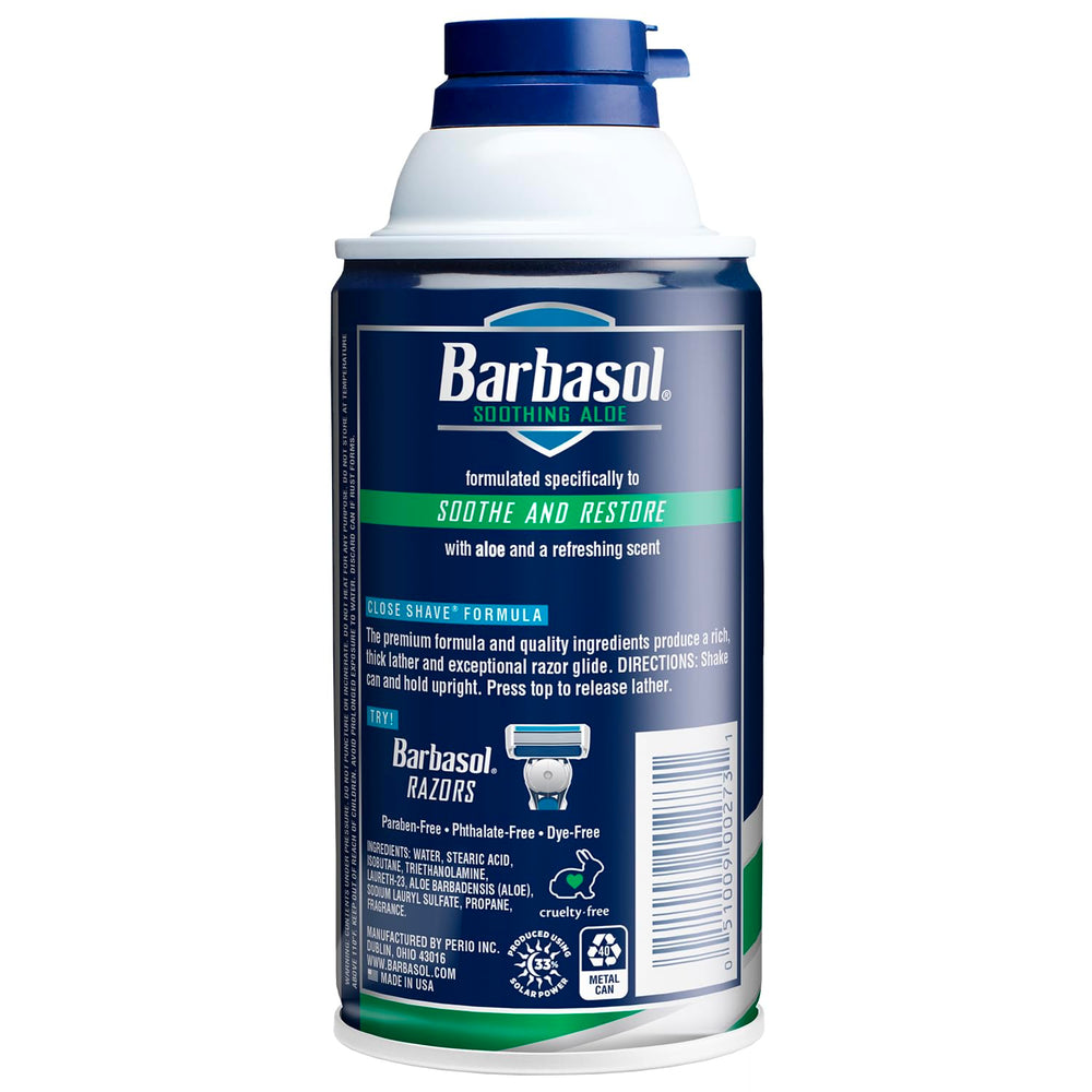 Barbasol Soothing Aloe face application demonstrates easy skin coverage.