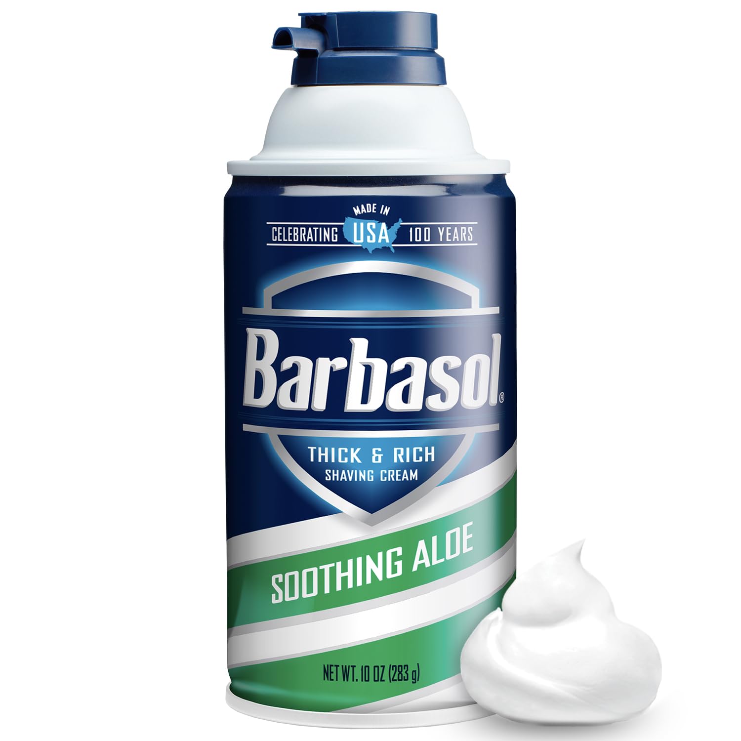Close-up of Barbasol Soothing Aloe texture showing creamy consistency.