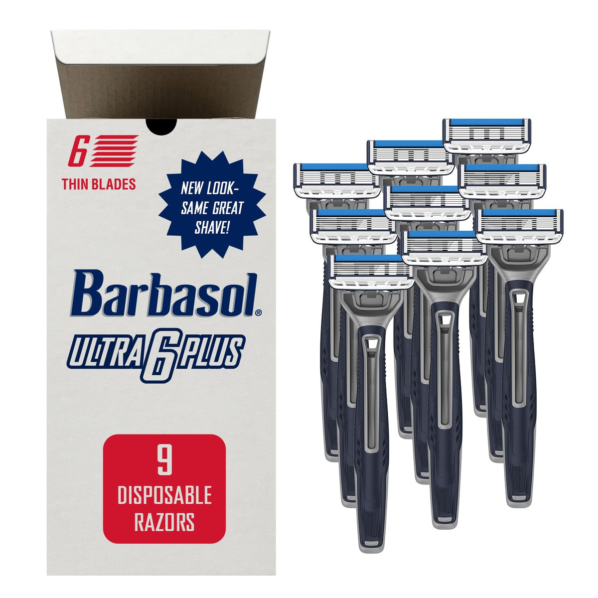 Barbasol Ultra 6 Plus razor close shave with ultra-thin blades for precision.