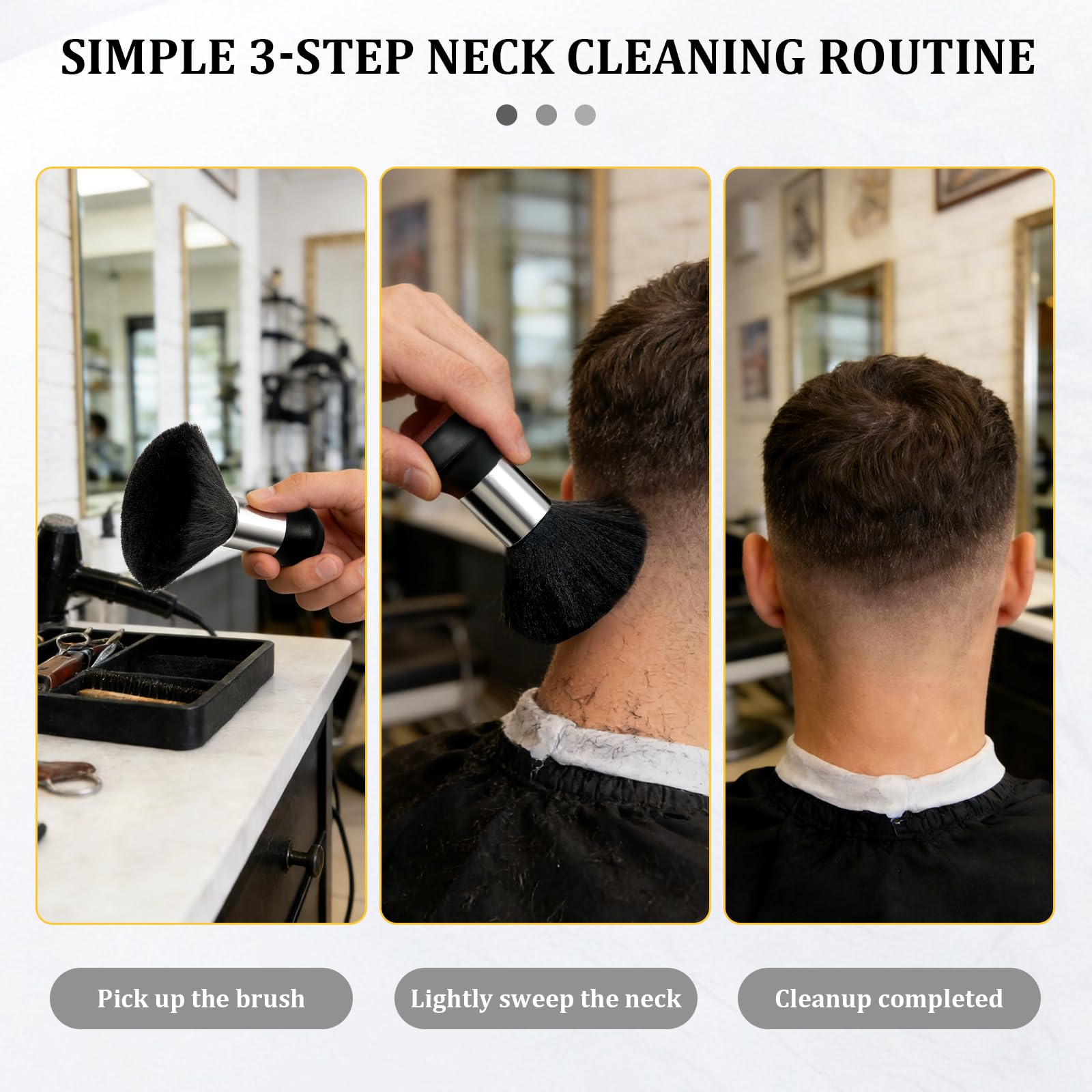Barber Brush and Neck Duster Set ergonomic handle aids steady grip.