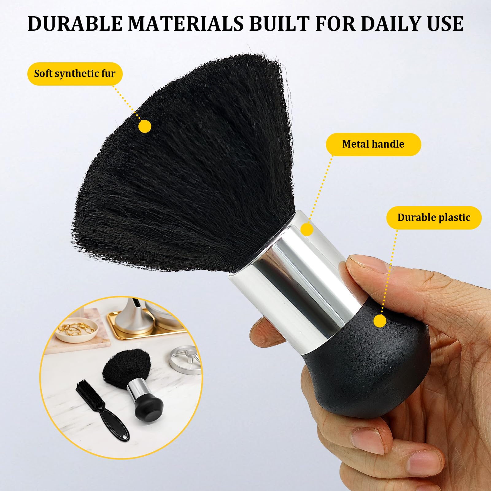 Barber Brush and Neck Duster Set dual-purpose tool for dust and residue.