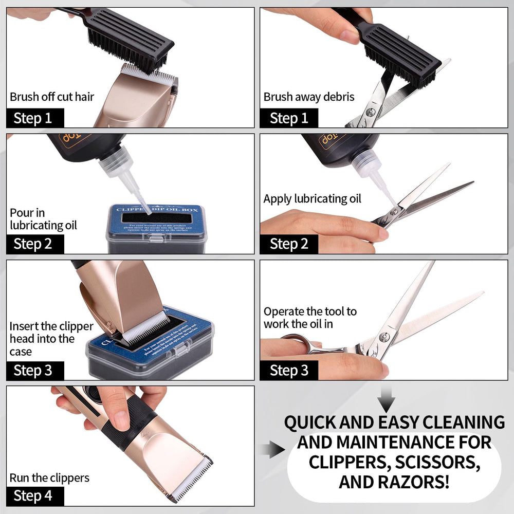BarberTop dip box used during sessions to ensure even oil coverage.