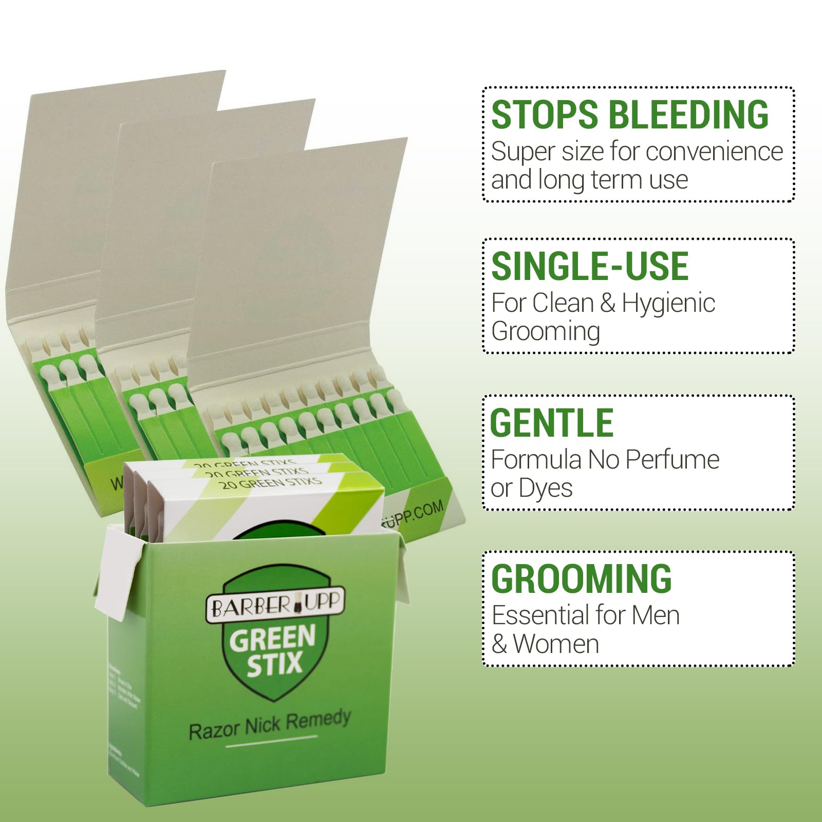 BARBERUPP Green Stix instant relief for razor nicks