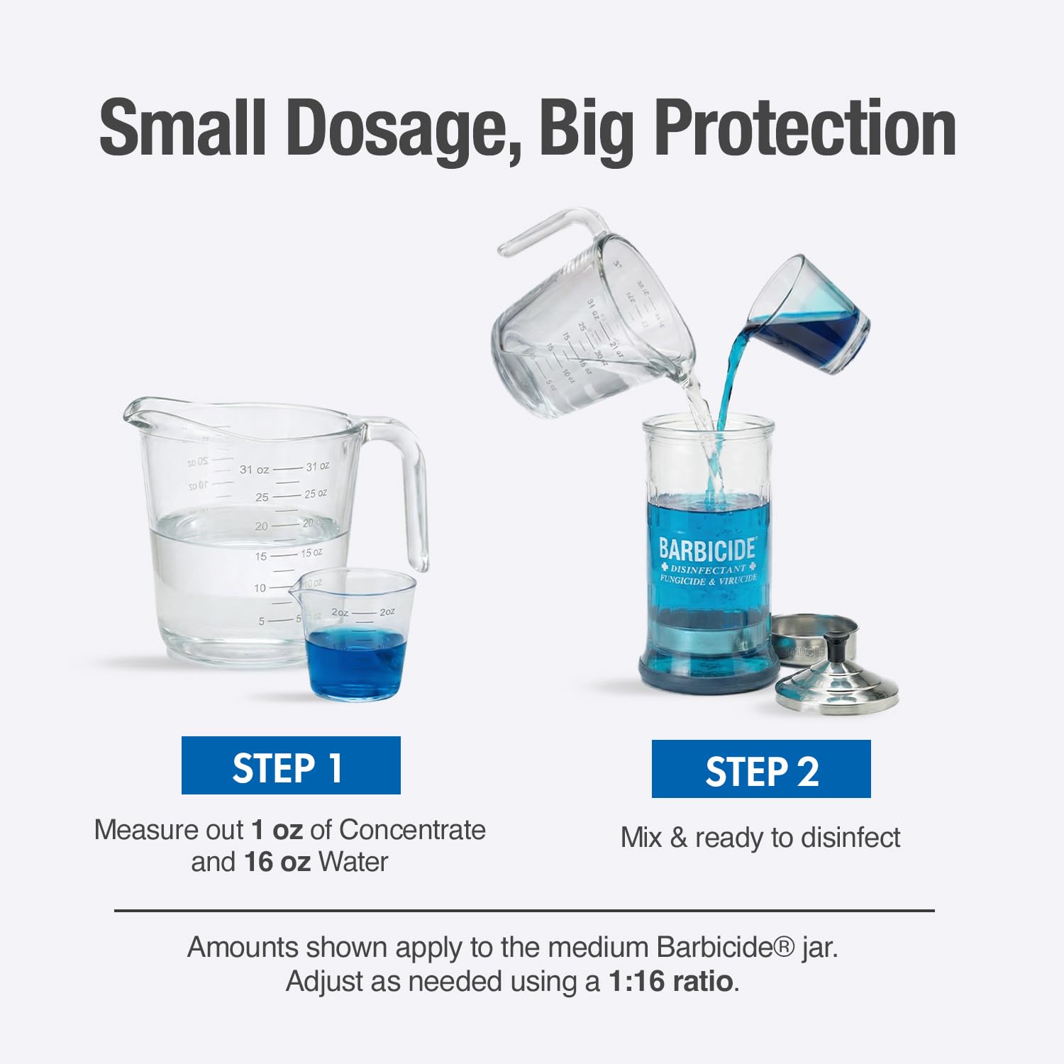 BARBICIDE MidSize jar compact design saves station space at busy salons.