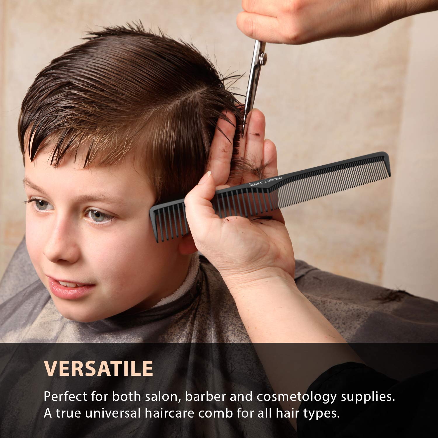 Bardeau Essentials travel-ready carbon fiber comb for men's grooming and beard care.