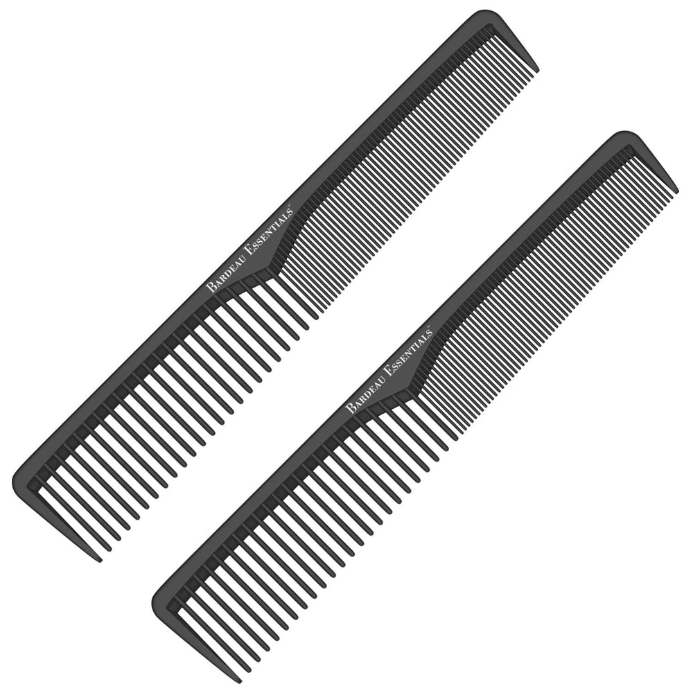 Bardeau Essentials styling comb 2-pack in black carbon fiber for lightweight grooming and anti-static control.