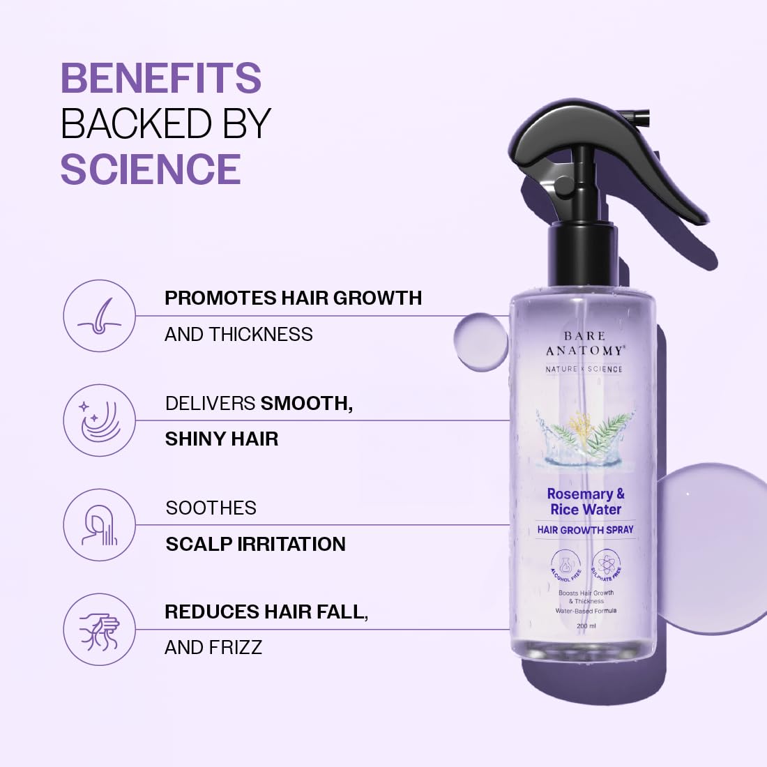 Bare Anatomy spray ligero que se absorbe rápido para raíces.