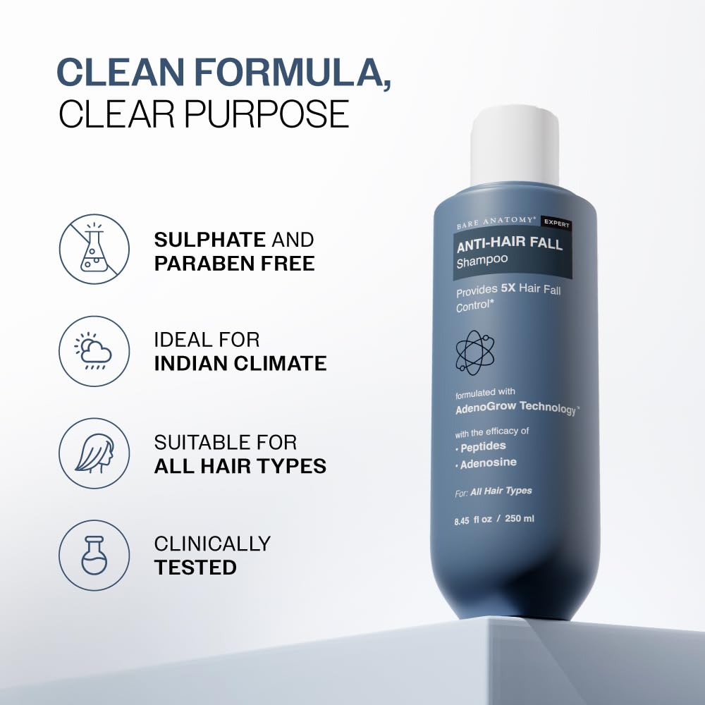 Bare Anatomy Champú, cabello más fuerte y menor quiebre tras lavados.