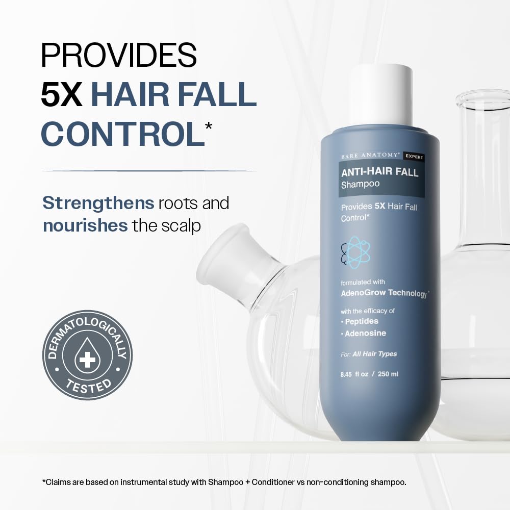 Bare Anatomy Champú, textura cremosa visible, aplicación suave para el cabello.