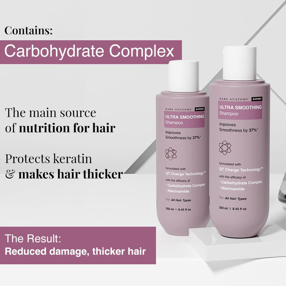Bare Anatomy Ultra Suavizado Champú: complejo carbohidrato nutre y reduce roturas.