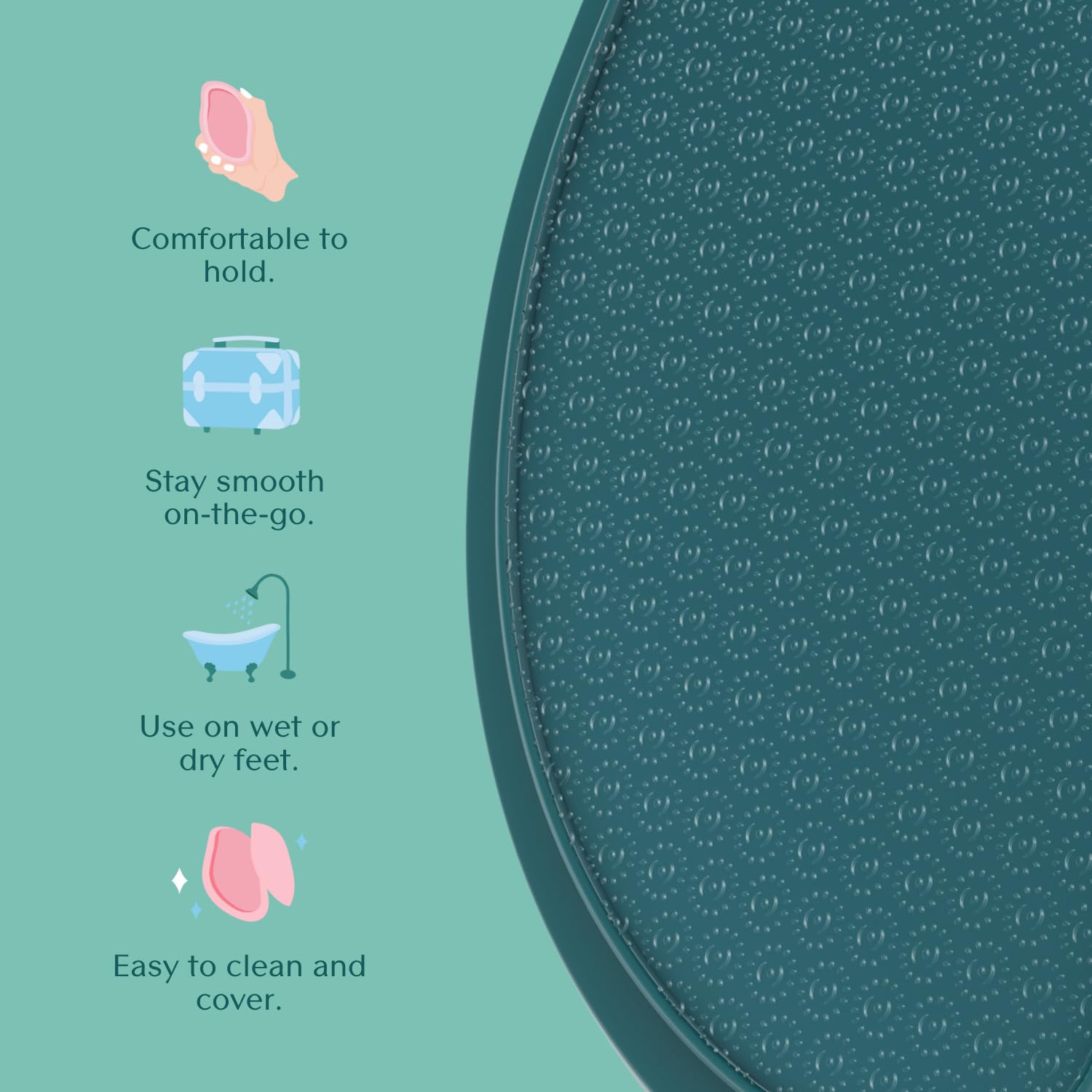 Bare August foot scrubber in shower smooths texture with gentle buffing