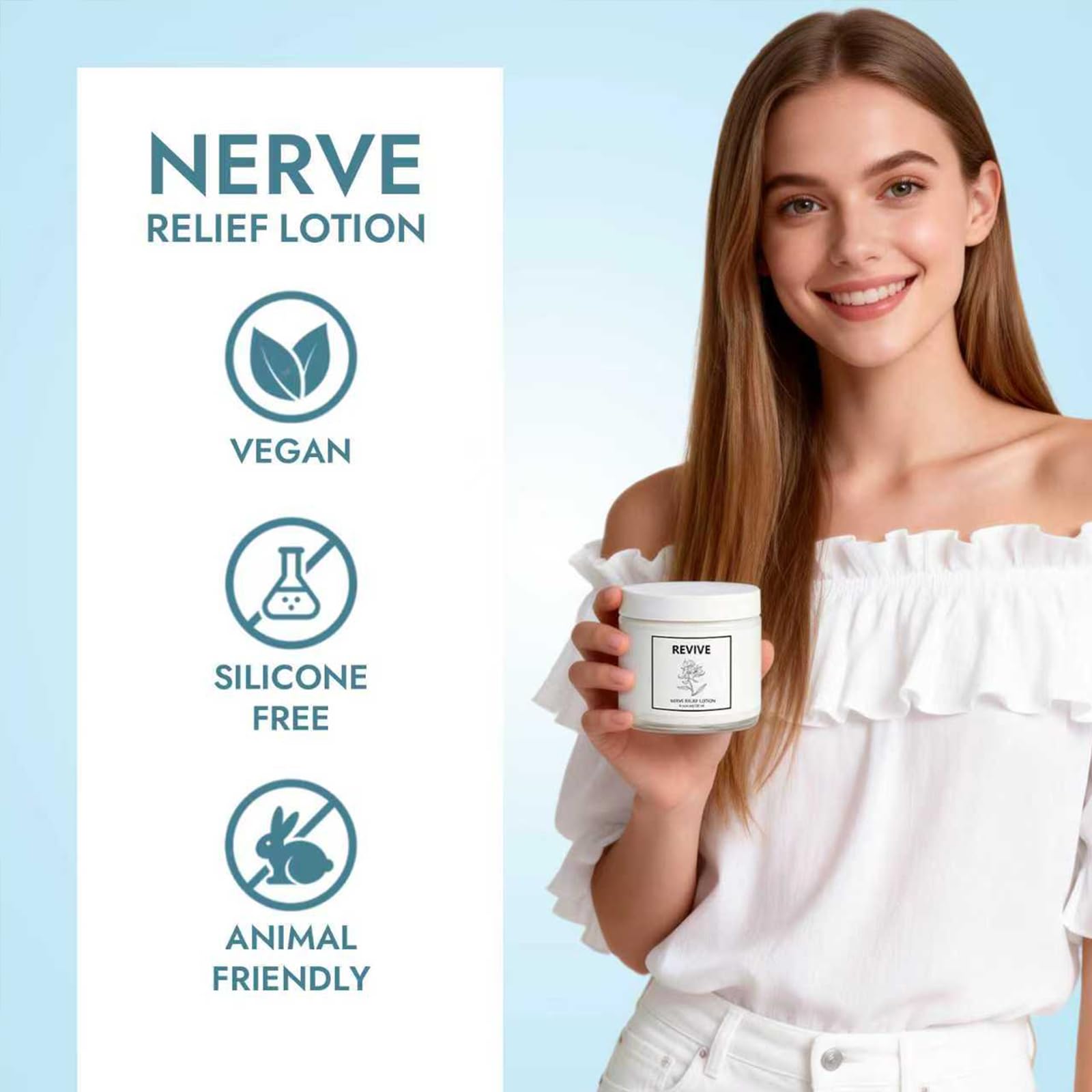 Apply Bare Basics Revive Nerve Relief Cream to hand for targeted hydration