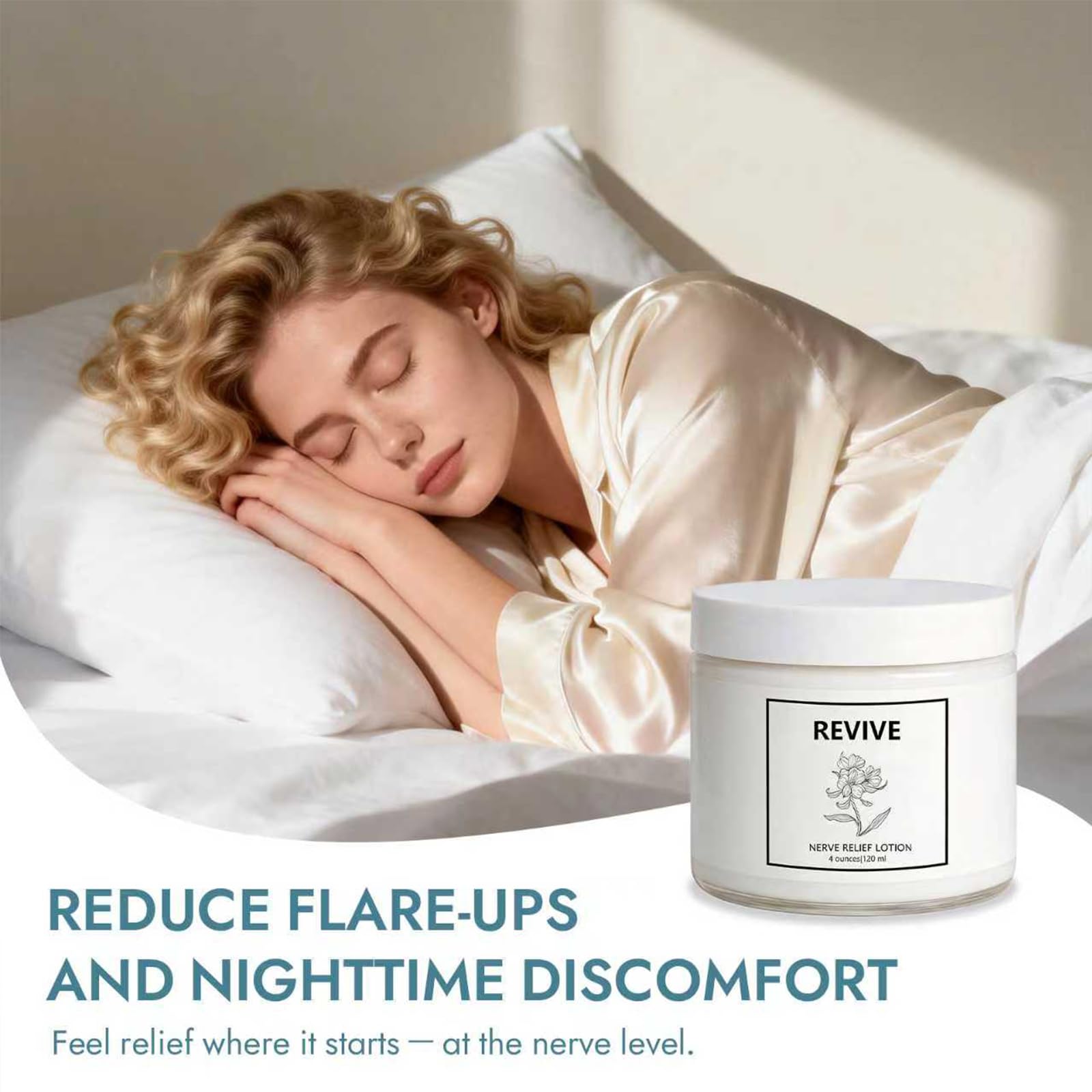 Bare Basics Revive Nerve Relief Cream applied to knee joints for soothing hydration