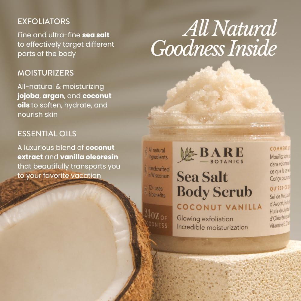 Bare Botanics wooden spoon with scrub signals handmade, gift-ready packaging.