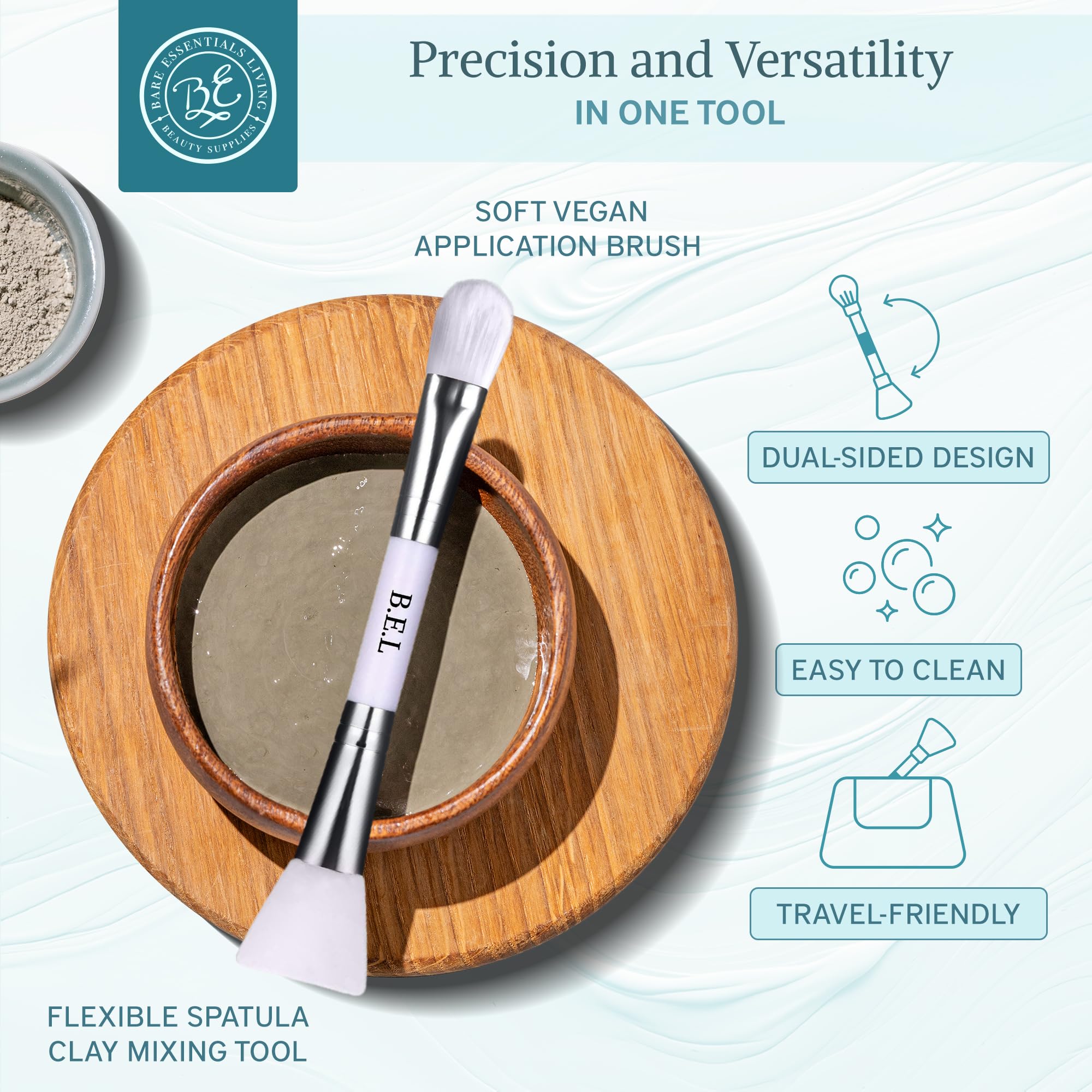 Bare Essentials Living nylon-bristle side for precise product pickup on difficult areas.