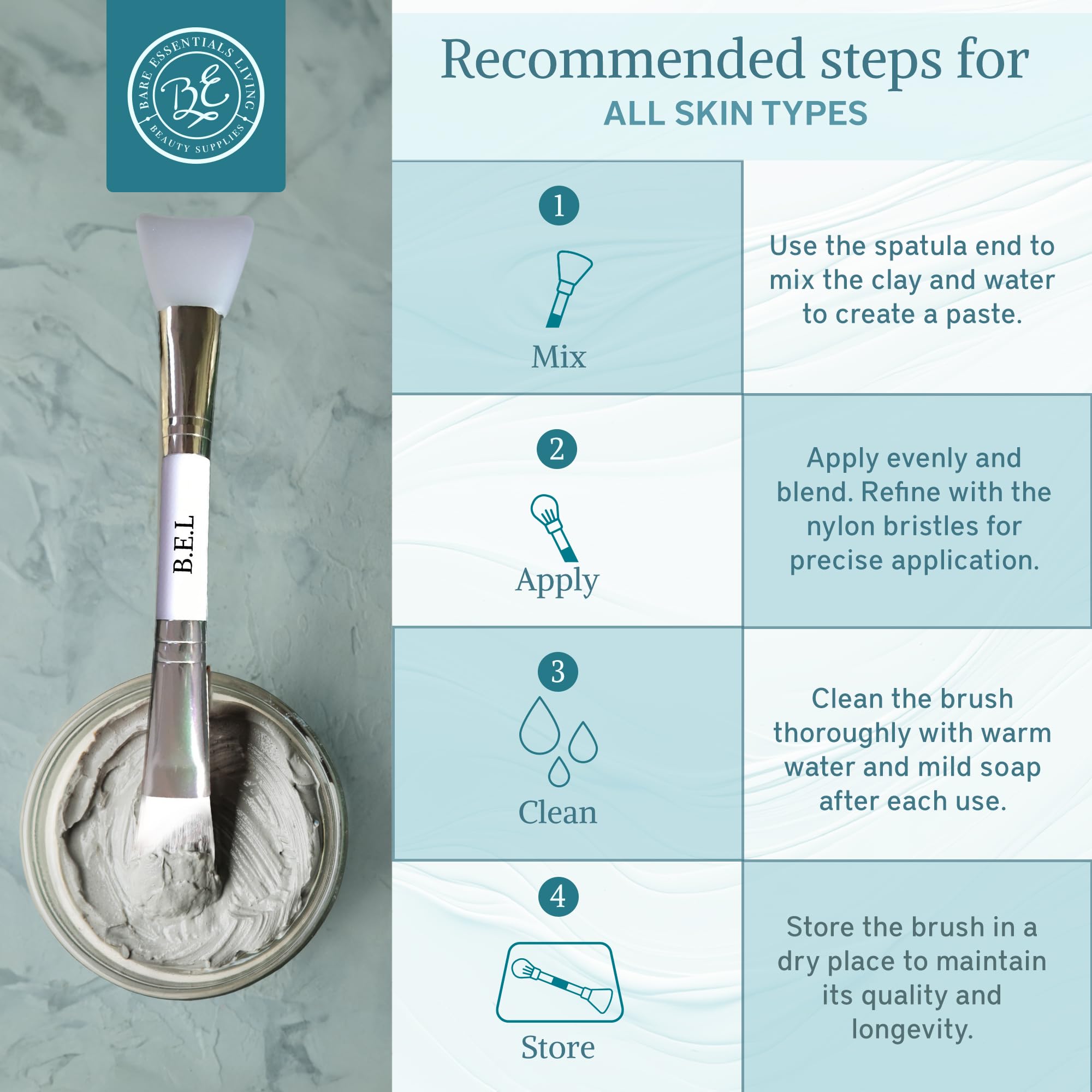 Bare Essentials Living travel-friendly brush ideal for on-the-go skincare routines.