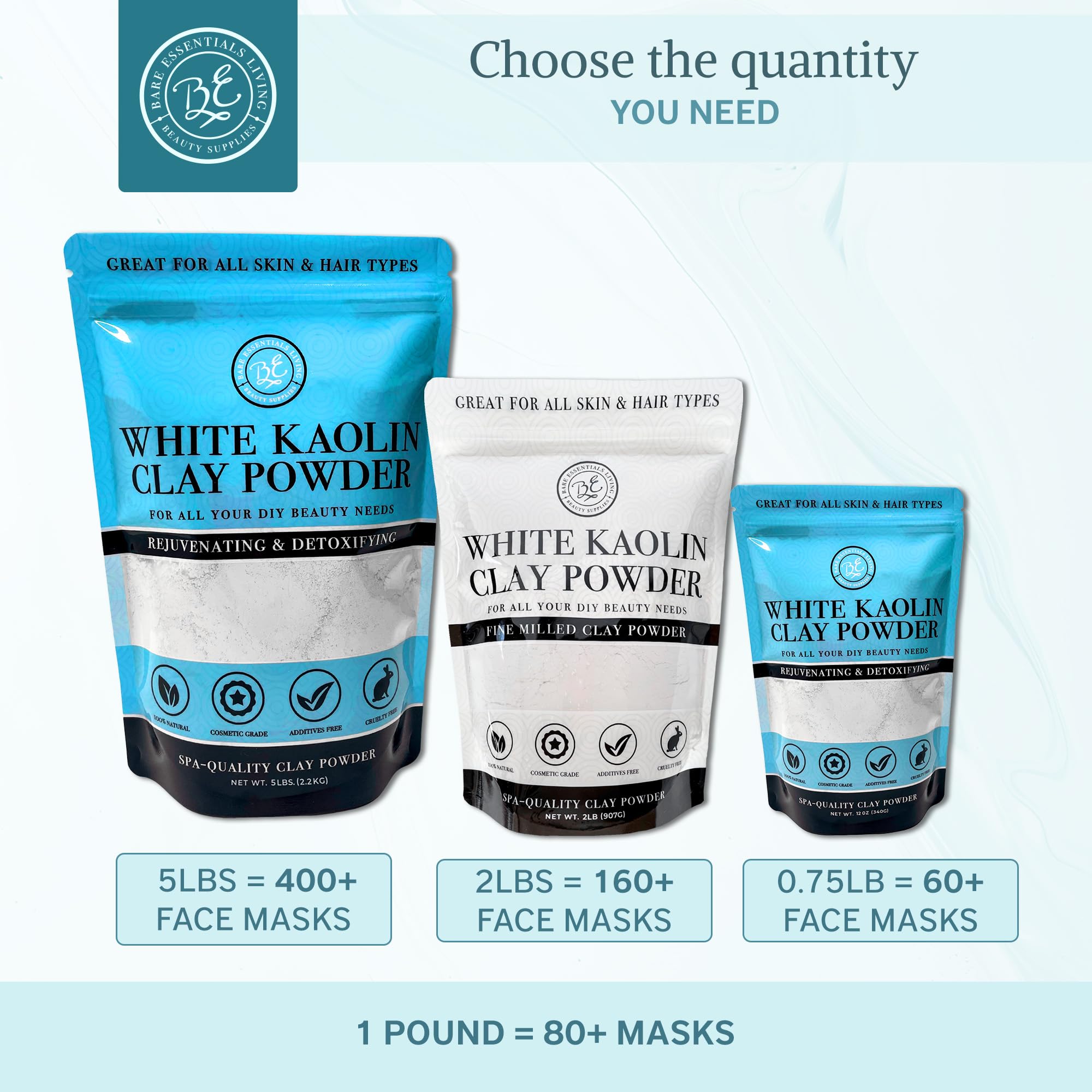 Bare Essentials Living Kaolin Blanco para bombas de semillas, protege y mejora la germinación