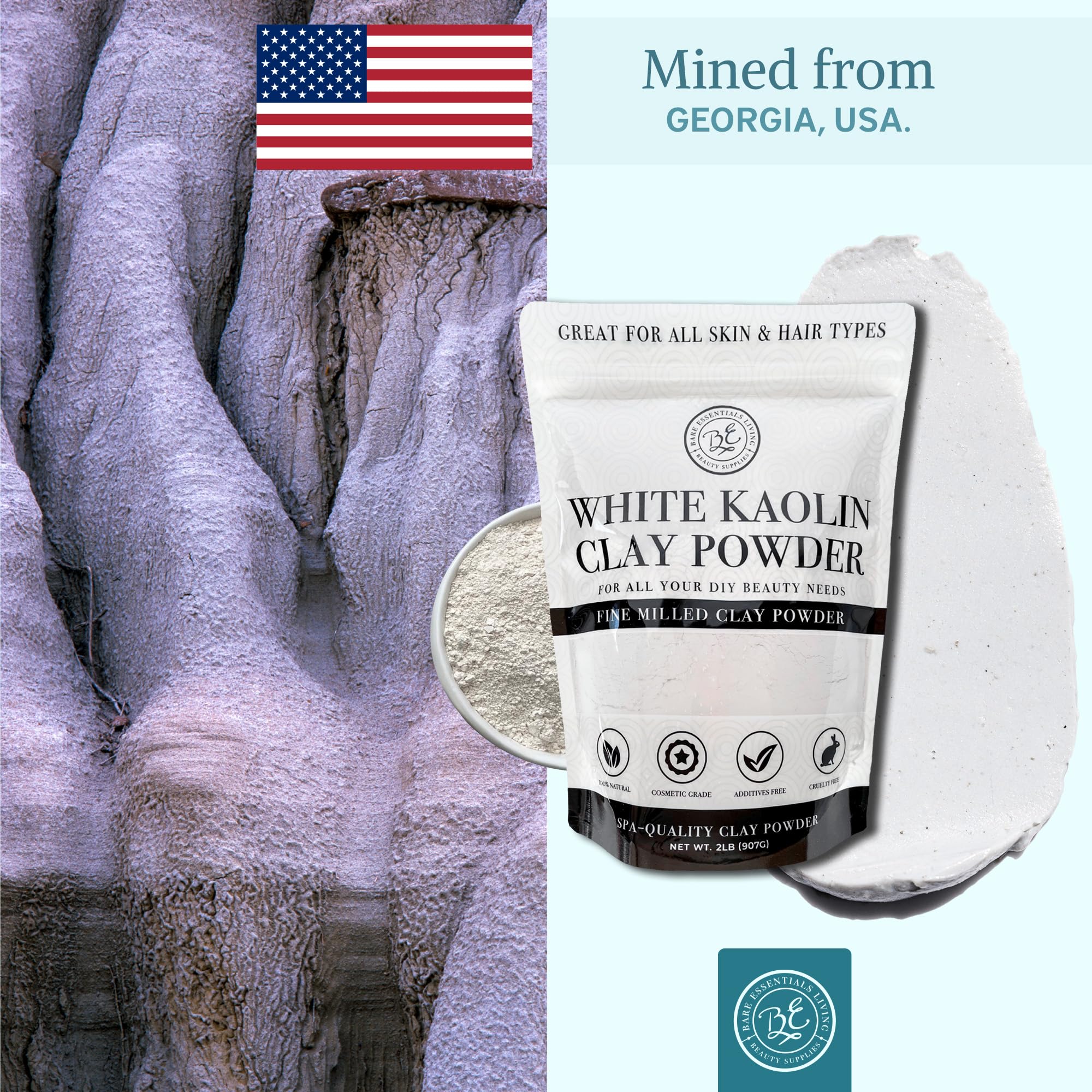 Bare Essentials Living Kaolin Blanco, paquete de dos libras económico para usos múltiples
