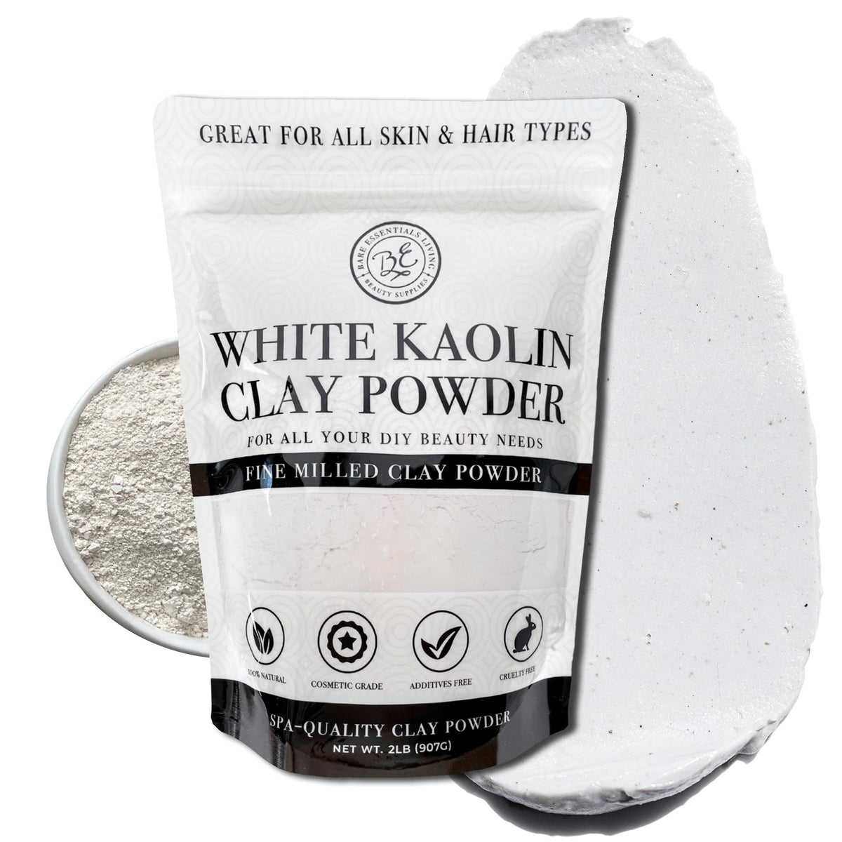 Bare Essentials Living Kaolin Blanco para mascarilla facial, limpieza suave y piel equilibrada