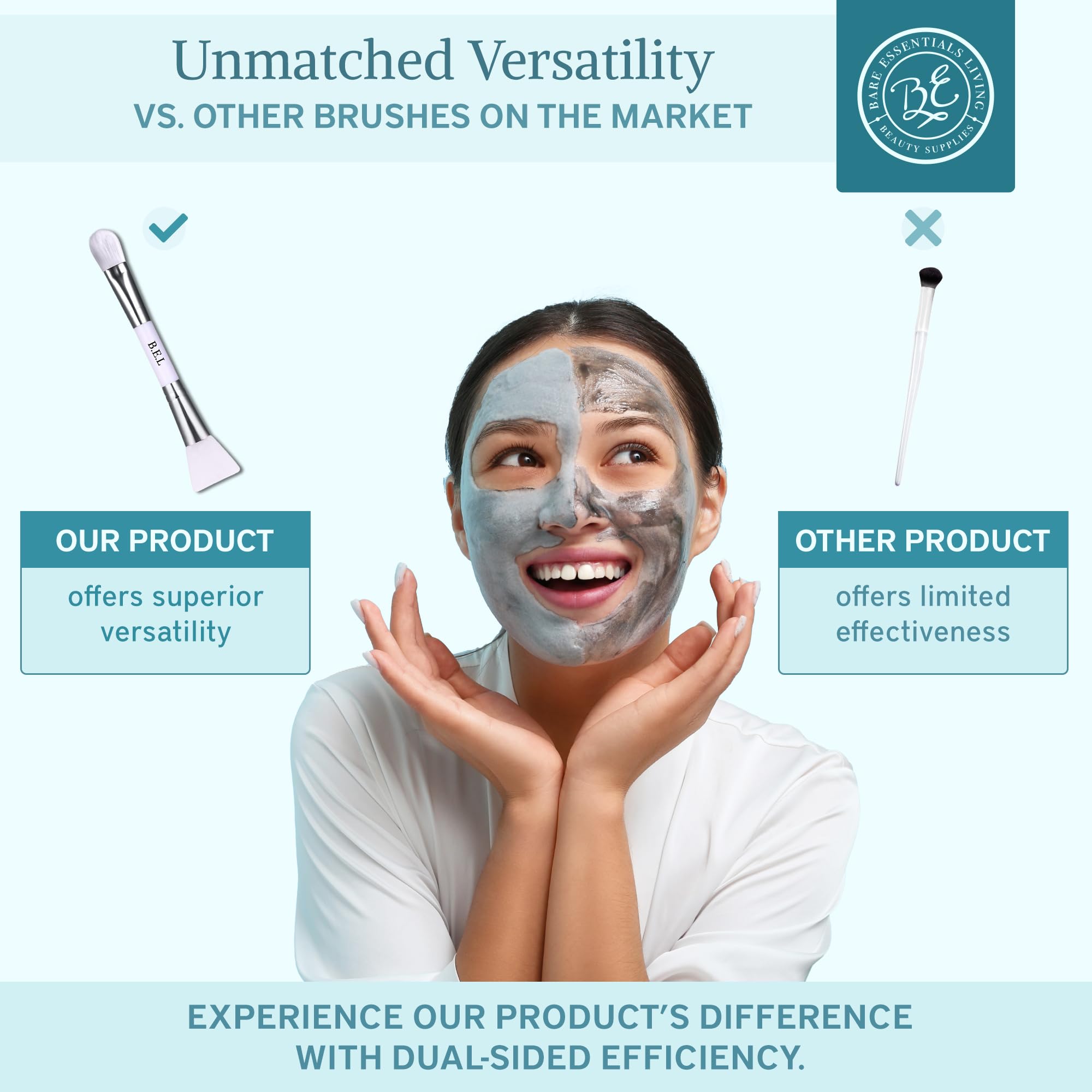 Bare Essentials Living hygienic brush keeping fingers out of jars during skincare routines.