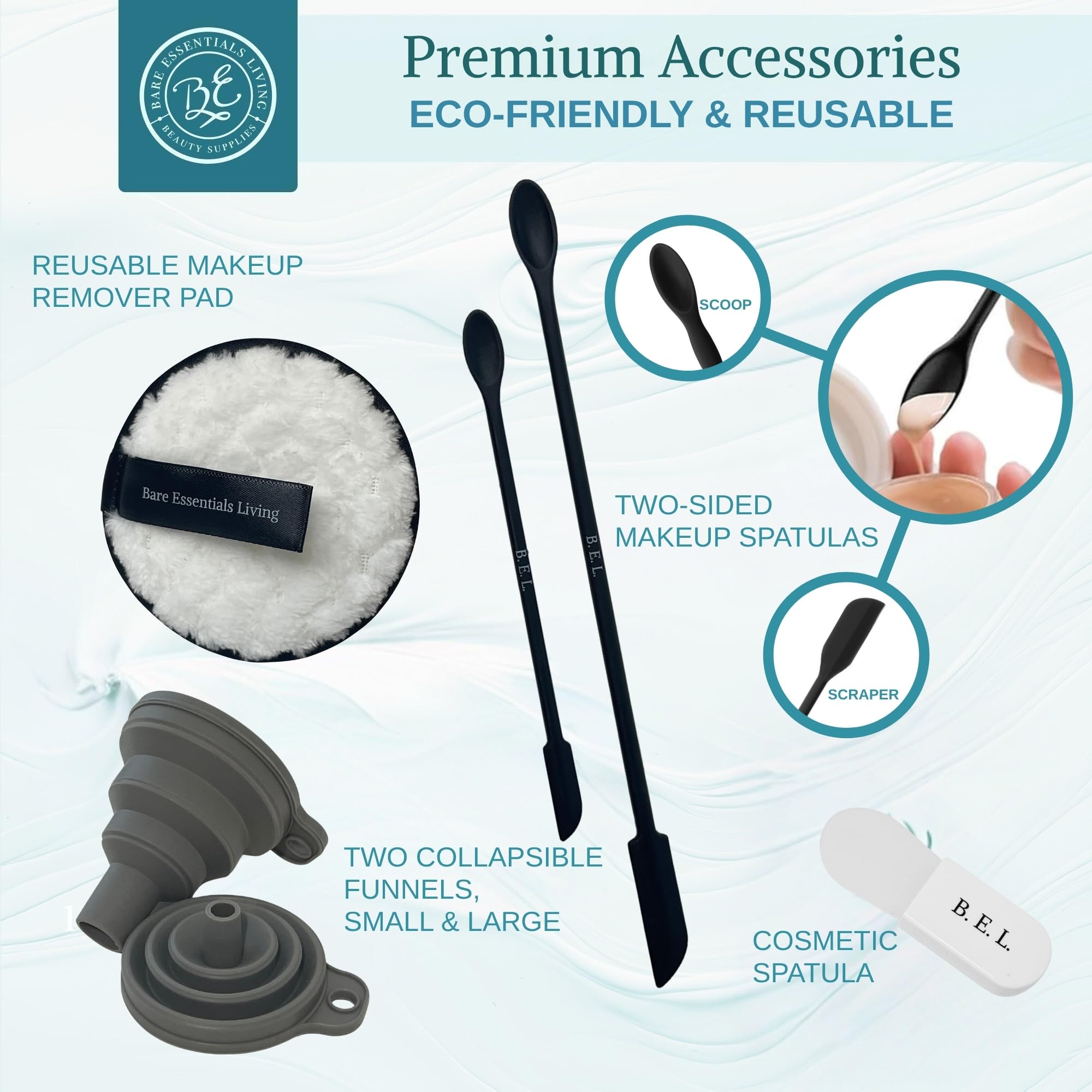 Bare Essentials Living spatula set for clean, precise product transfers.