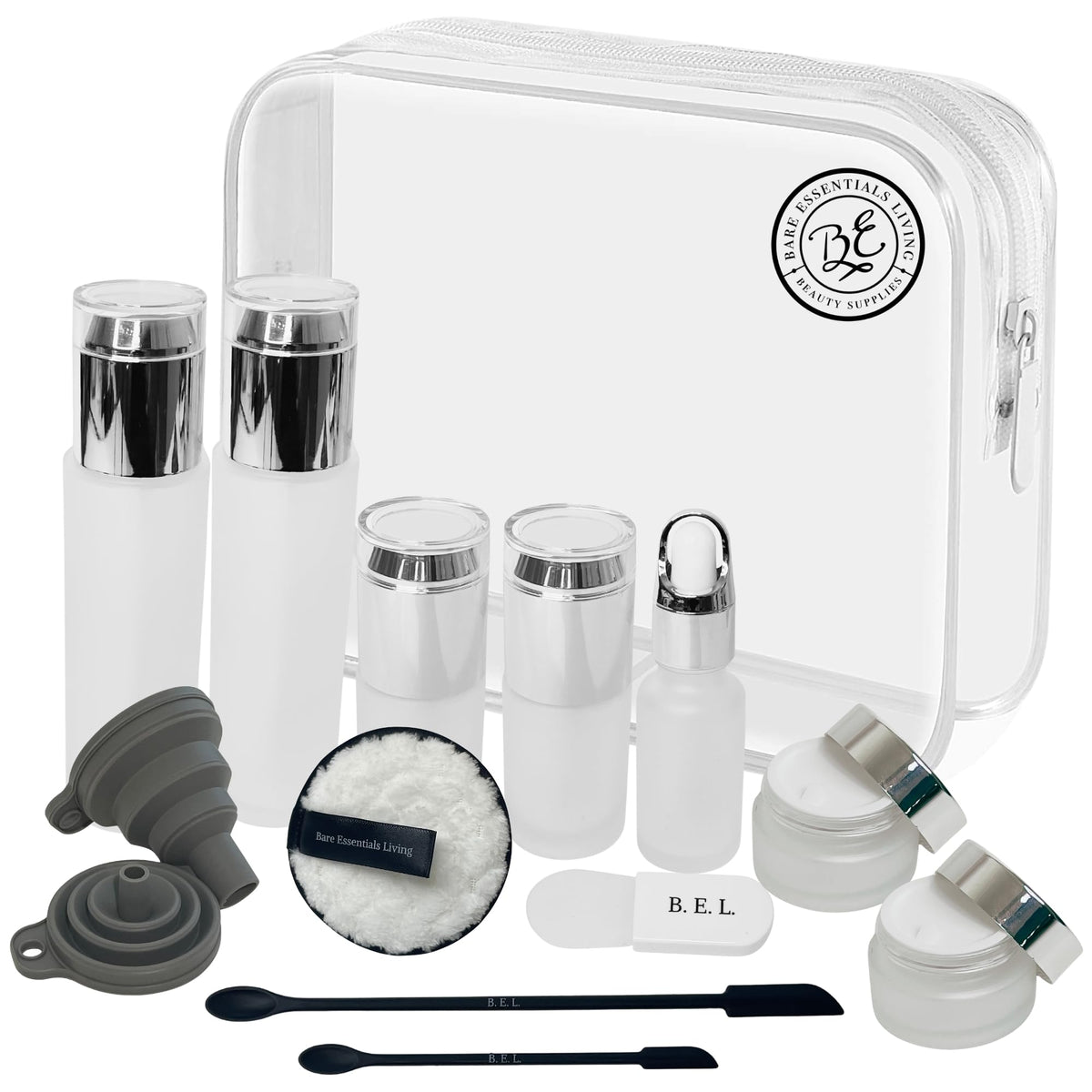Bare Essentials Living travel bag with TSA kit keeps gear organized for easy security checks.