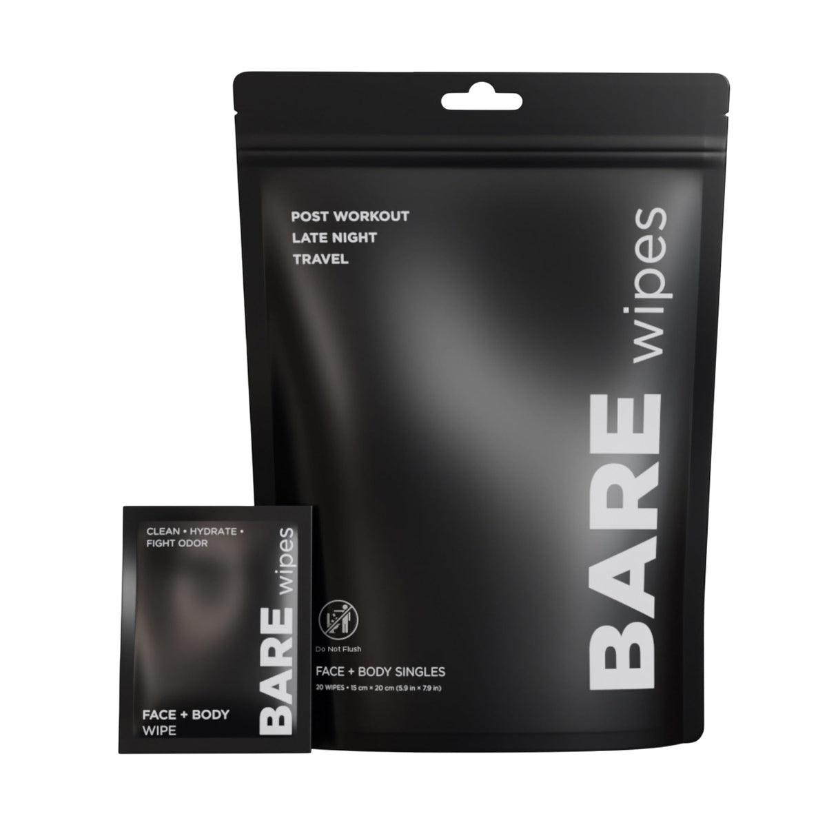 BARE Wipes: paquete de 20 toallitas faciales y corporales para uso diario práctico.