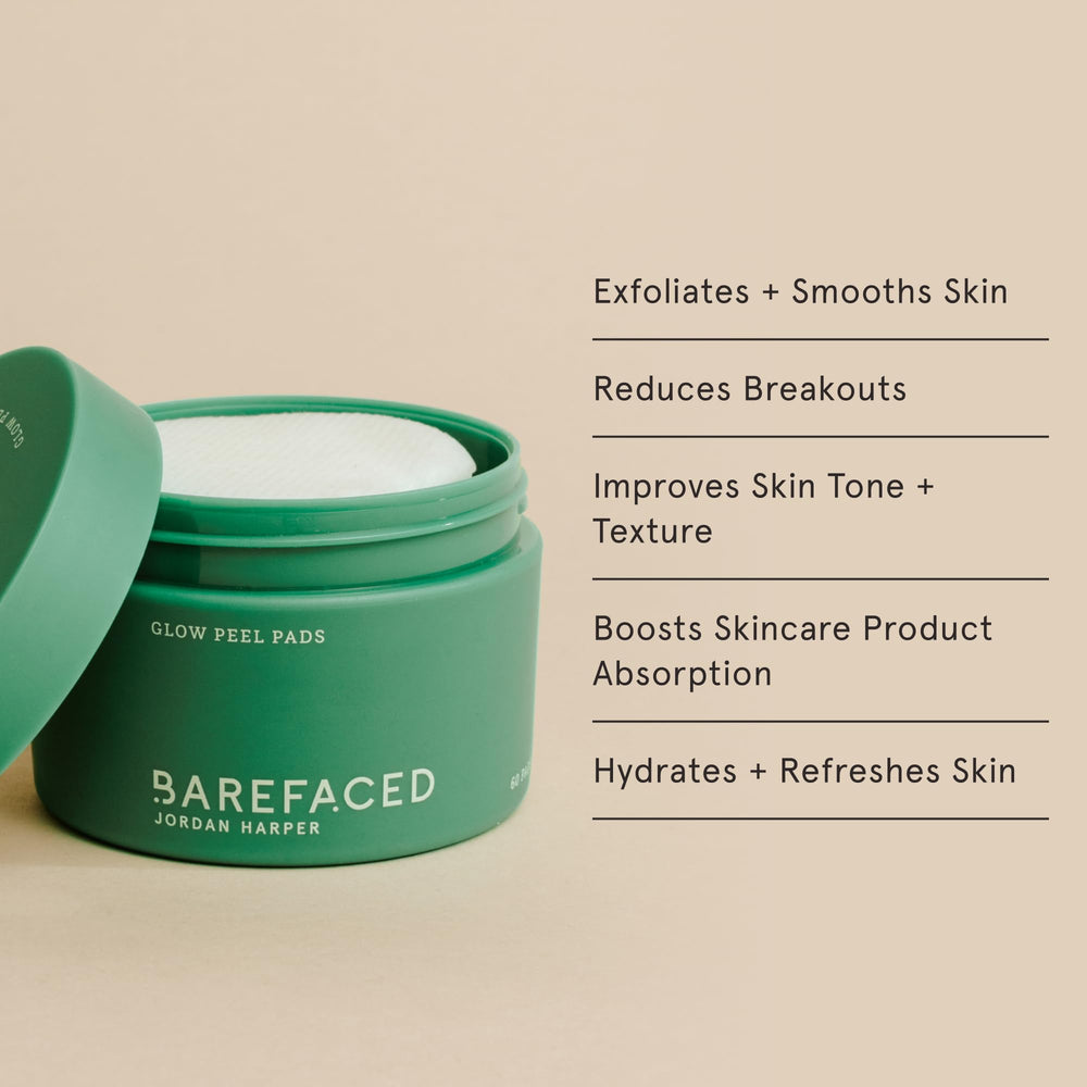 Barefaced Glow Peel Pad being applied to the face for even coverage during routine.