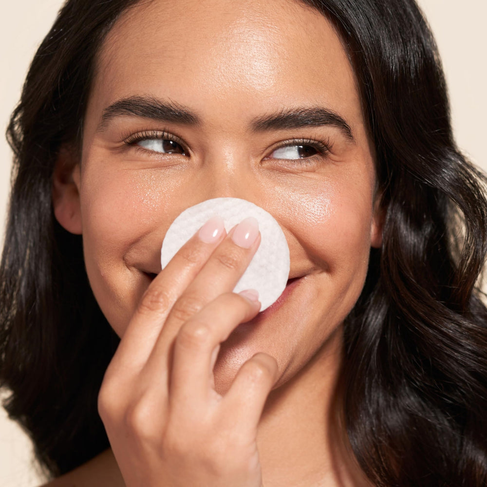 Barefaced Glow Peel Pad showing improved skin tone and texture on the cheek area.