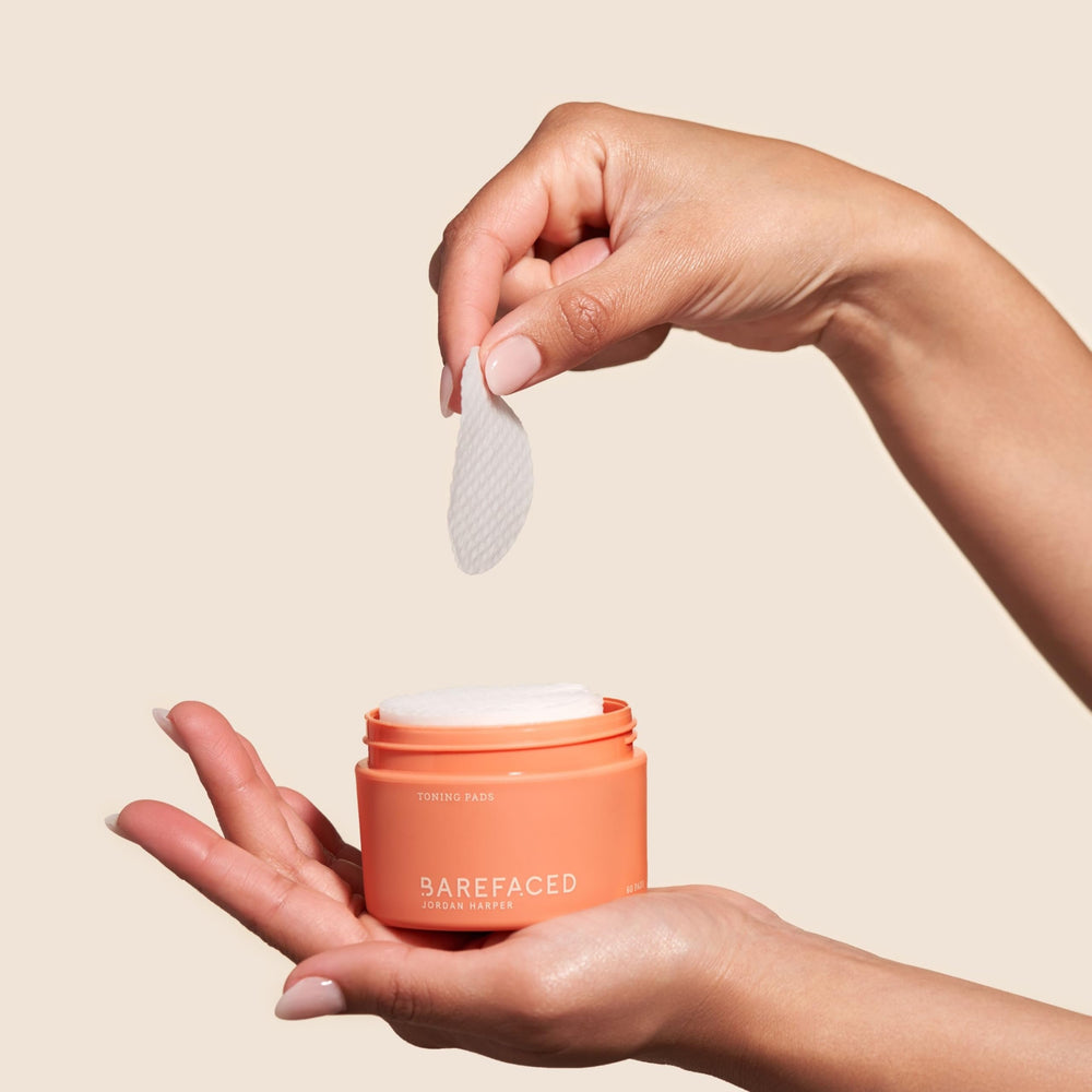 Barefaced Toning Pads night routine use; gentle exfoliation for end-of-day glow.