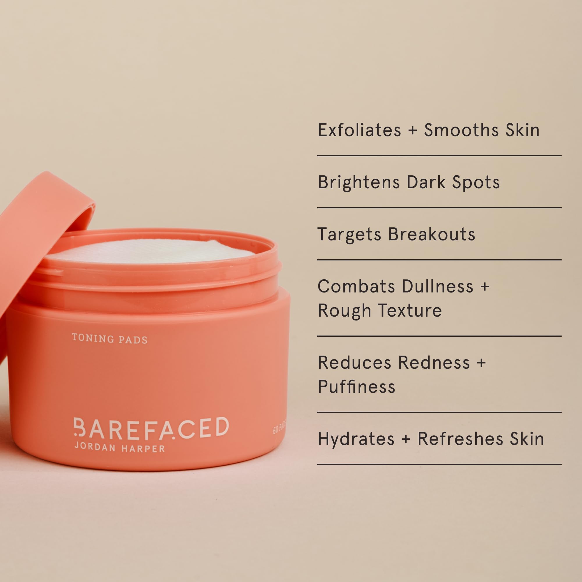 Barefaced Toning Pads texture close-up; gentle exfoliation for refreshed skin.