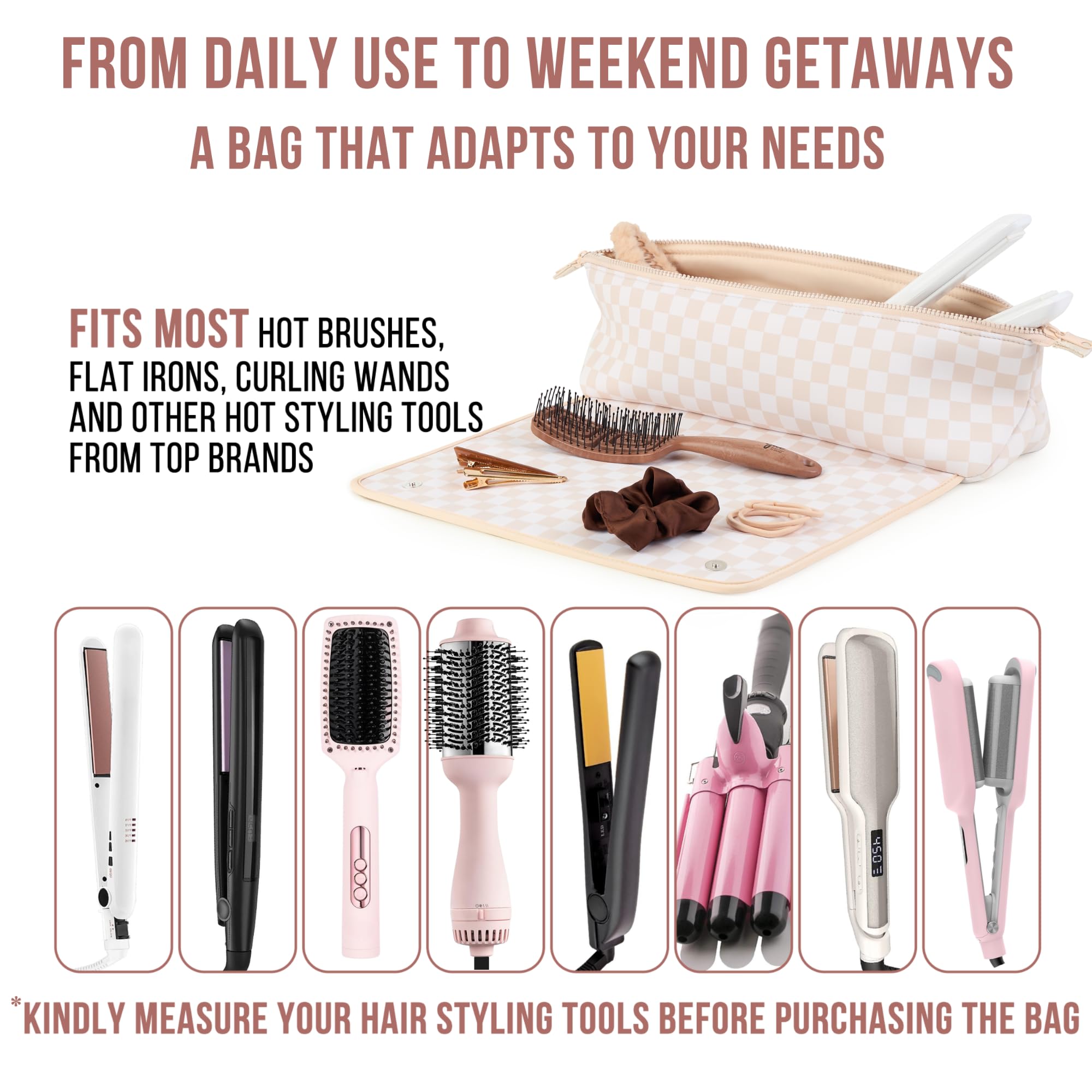 Barefoot Caribou bag shown with styling tools for home use