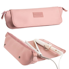 Barefoot Caribou travel bag in dune safeguarding hot hairstyling tools on the go.
