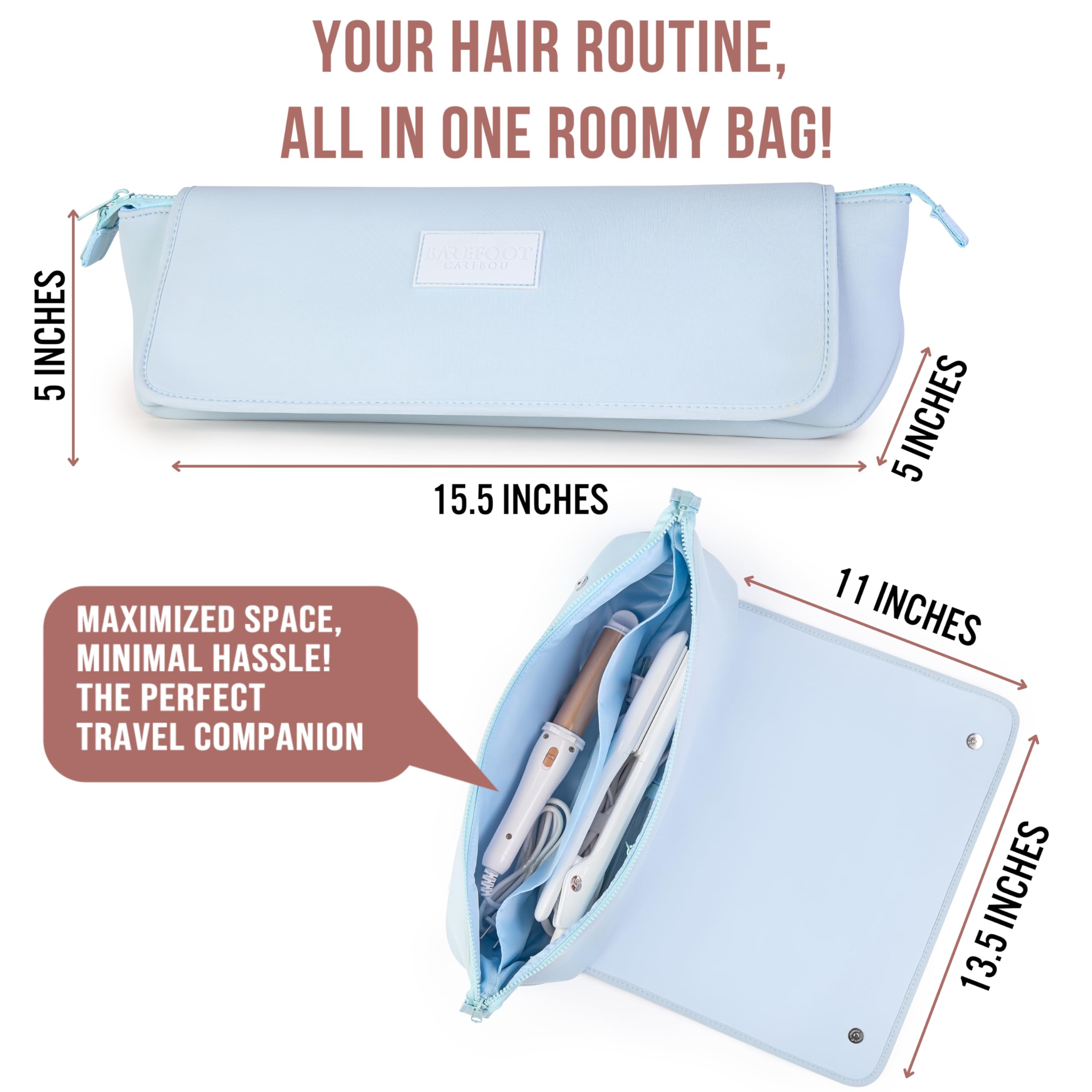Barefoot Caribou travel bag compact dimensions highlight portability for daily styling on the go