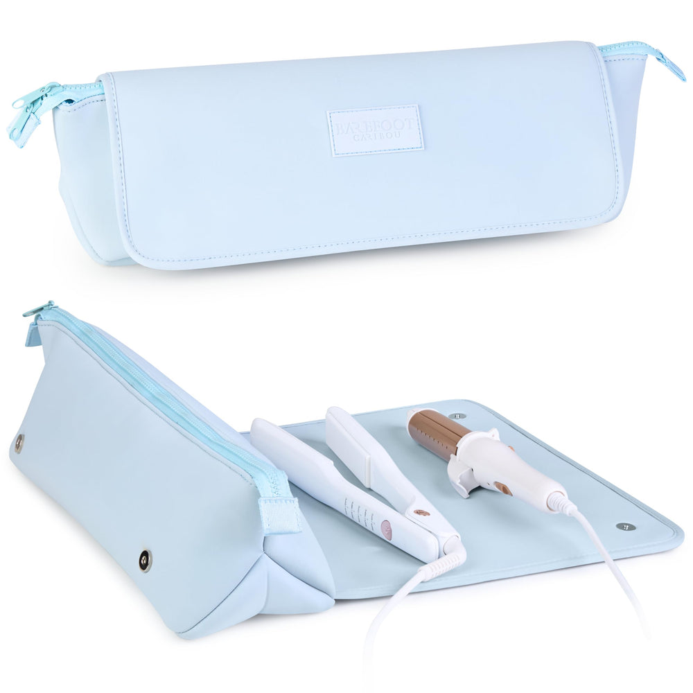 Barefoot Caribou travel bag interior mat view showing heat protection for hot tools