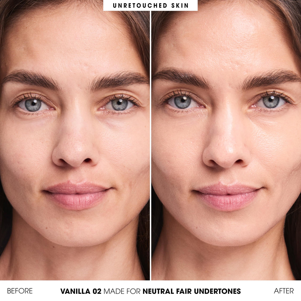 Application of BareMinerals Complexion Rescue with AC Vanilla 02 shows easy, buildable coverage.