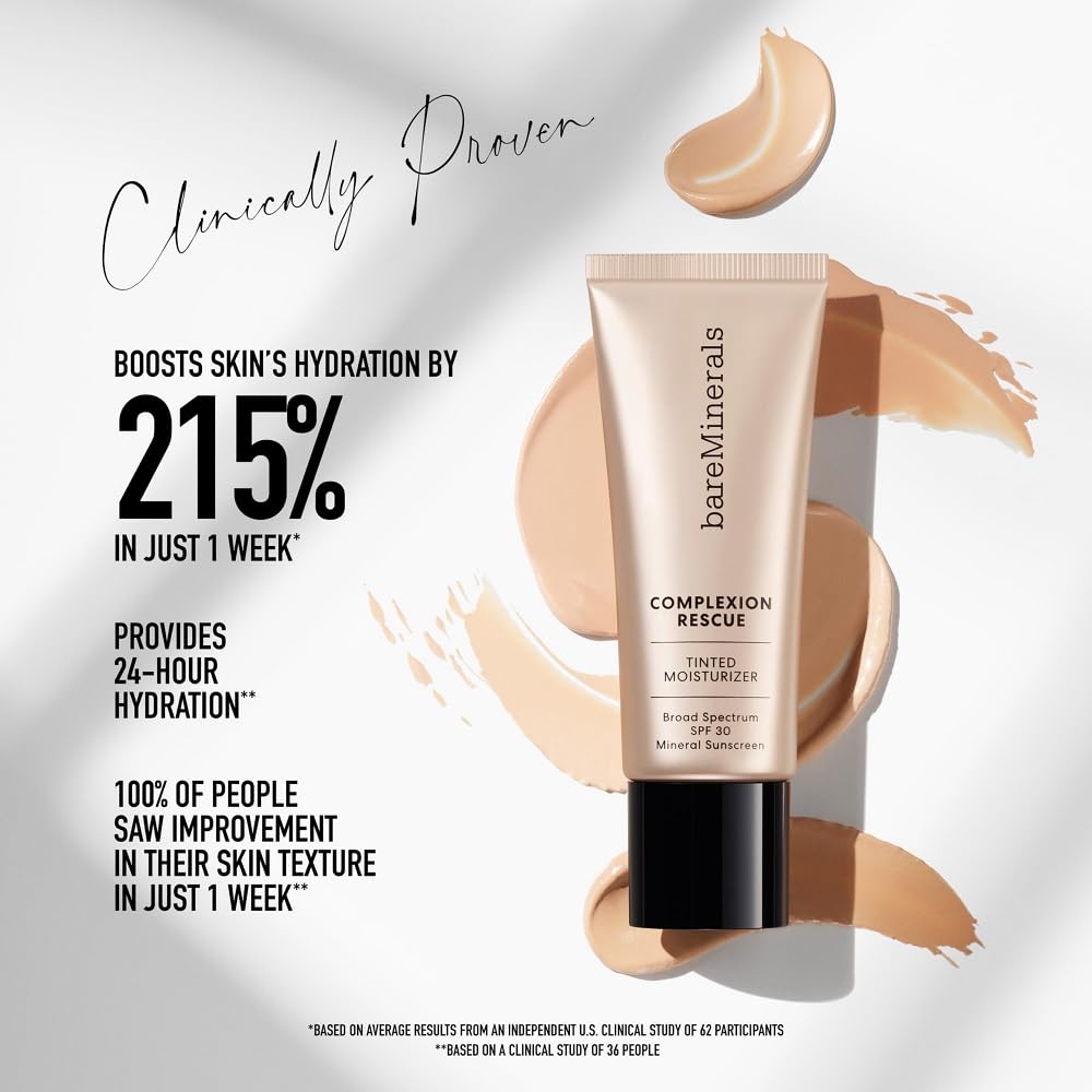 bareMinerals Complexion Rescue bottle with pump demonstrates easy, mess-free application