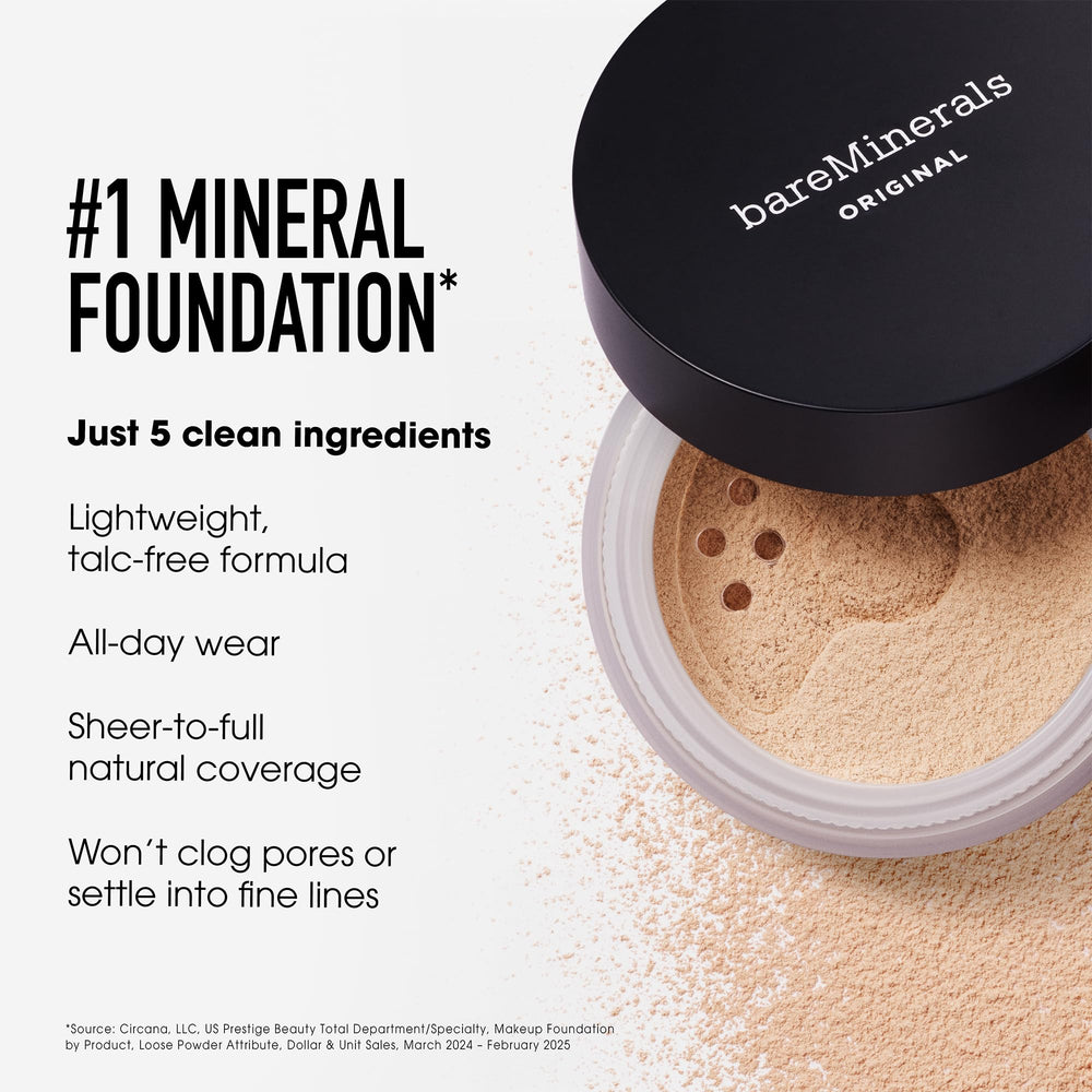 BareMinerals foundation application with brush for smooth, even coverage.