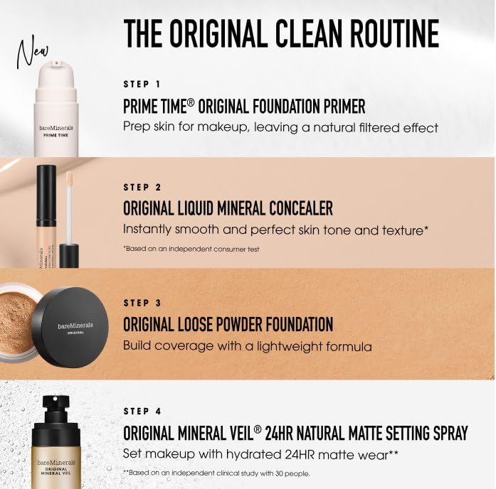 Close-up texture of BareMinerals Deluxe Original loose foundation showing a fine mineral powder.