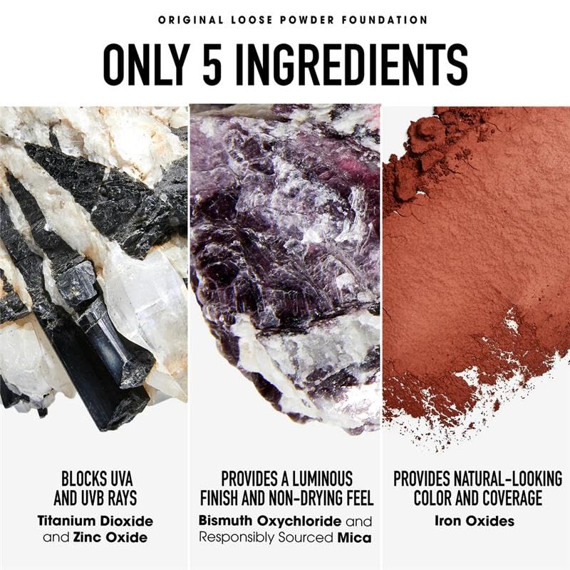 Swatches demonstrating sheer-to-full coverage across tones for BareMinerals.