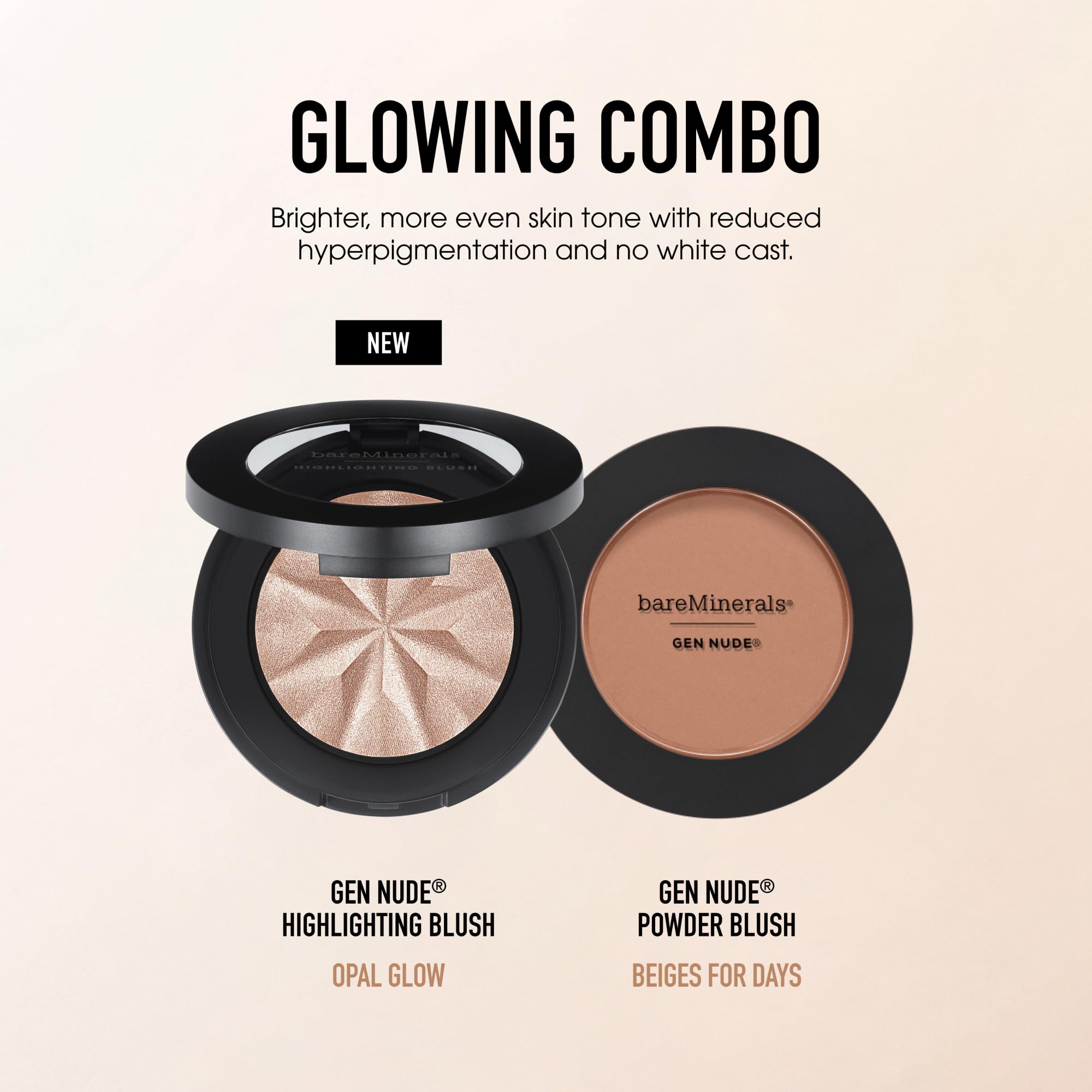 bareMinerals Gen Nude Highlighting Blush Opal Glow close-up highlights fine pearl sparkle.