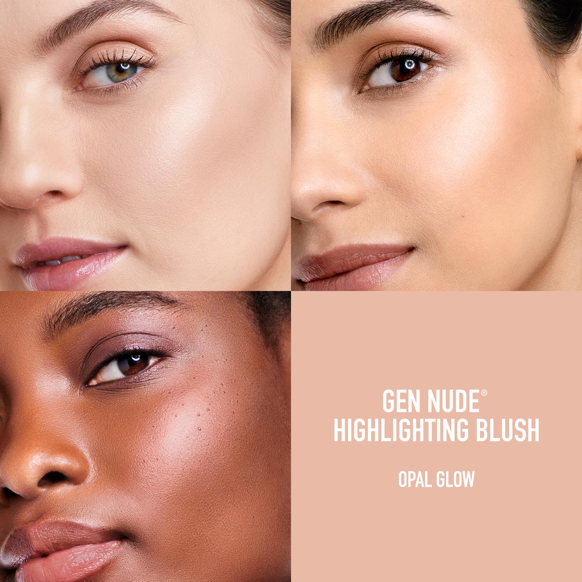 bareMinerals Gen Nude Highlighting Blush Opal Glow eye look adds a sheer color wash.