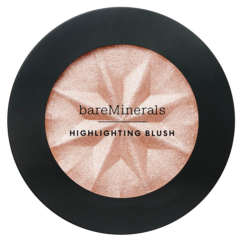 bareMinerals Gen Nude Highlighting Blush Opal Glow swatches illustrate translucent glow on skin.