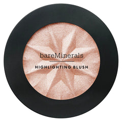 bareMinerals Gen Nude Highlighting Blush Opal Glow swatches illustrate translucent glow on skin.