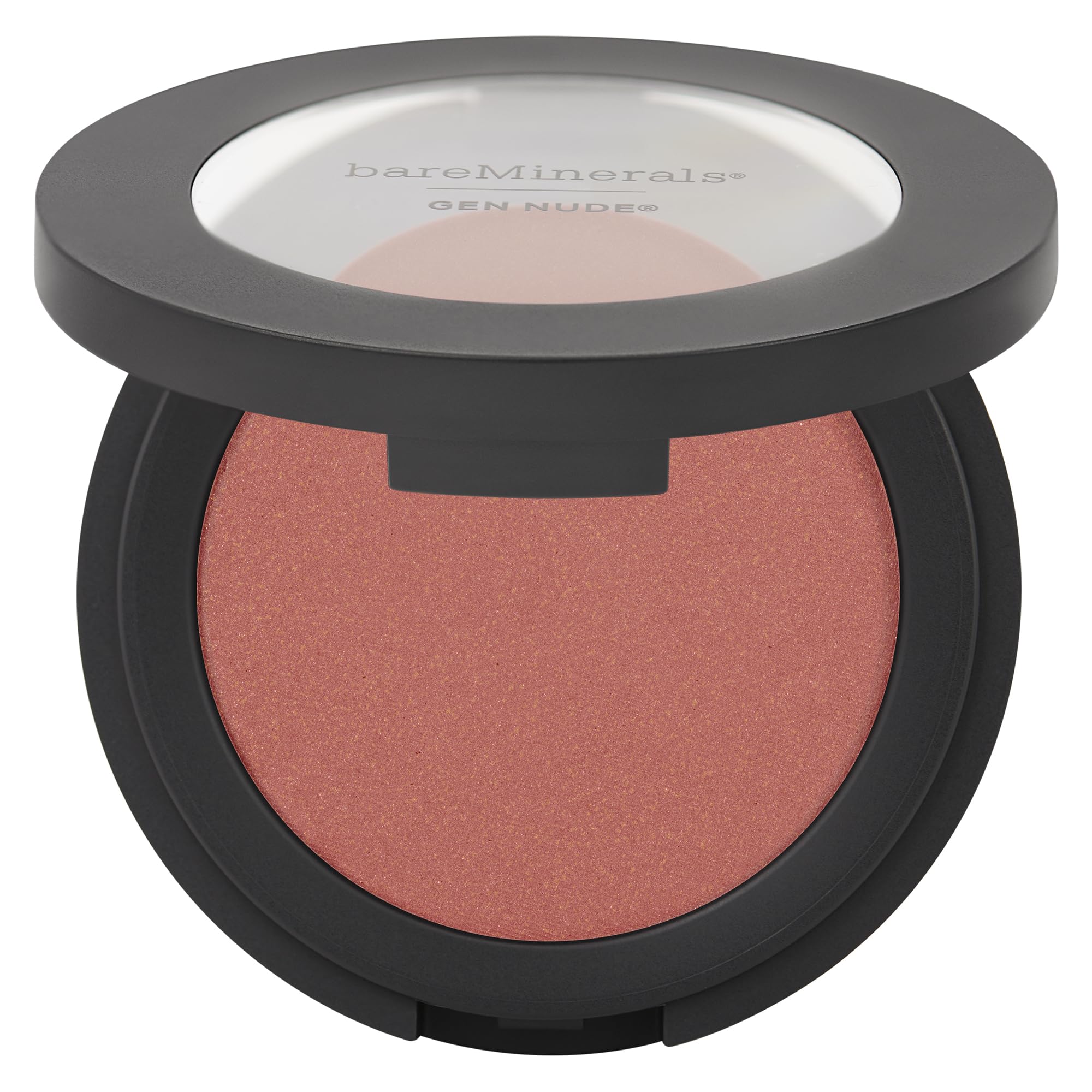 bareMinerals Gen Nude Powder Blush On the Mauve compact shows diffuse color for natural glow.