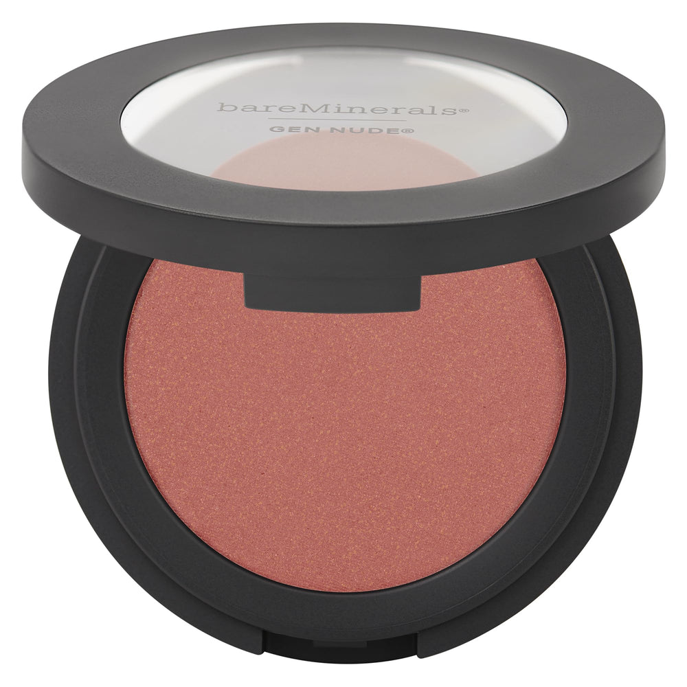 bareMinerals Gen Nude Powder Blush On the Mauve compact shows diffuse color for natural glow.