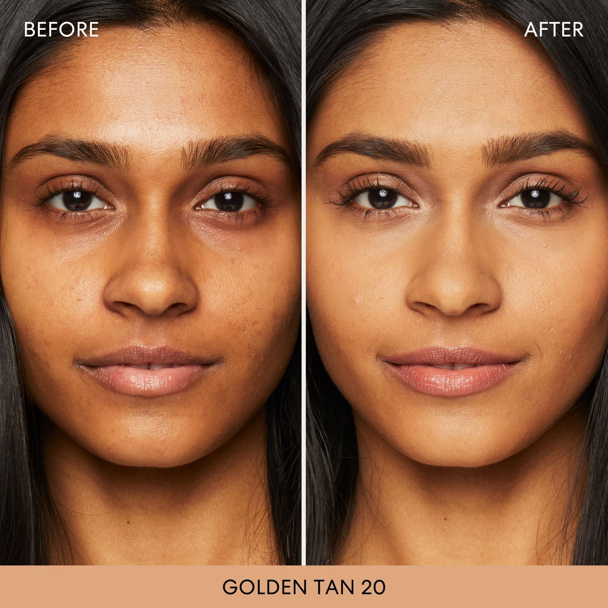 BareMinerals Golden Tan 20 swatch on skin for sun-kissed warmth.