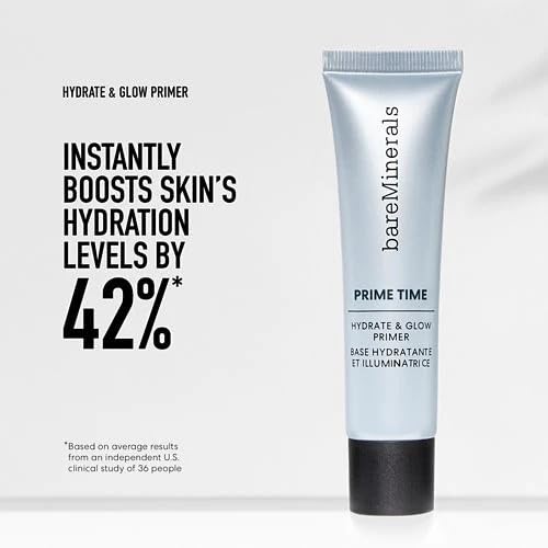 bareminerals hydrate & glow primer applied under makeup demonstrates extended wear potential