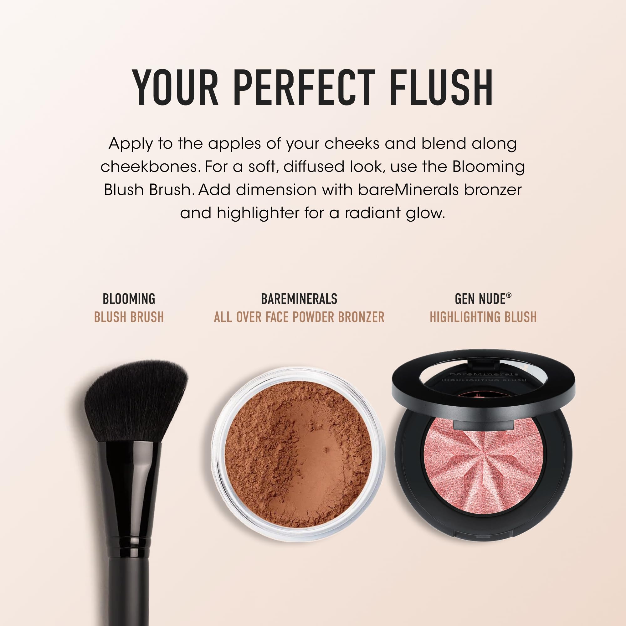 BareMinerals Loose Mineral Powder Blush Vintage Peach compact display for travel-friendly glow.